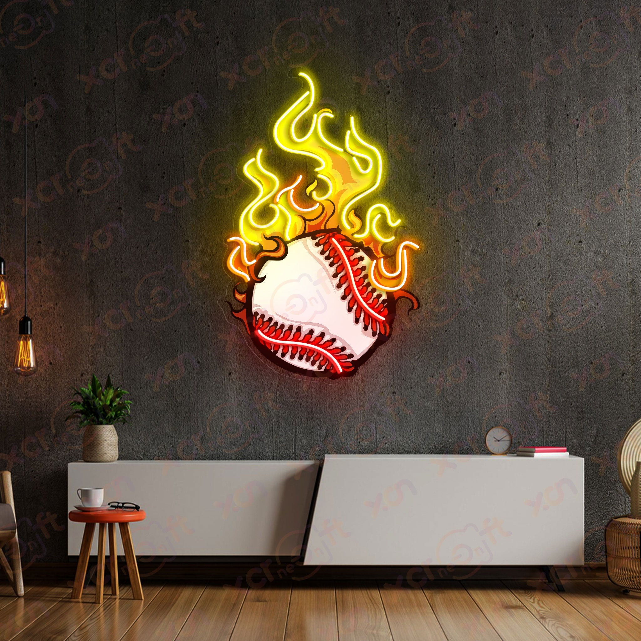 Fire Baseball UV Custom Neon Sign Wall Art