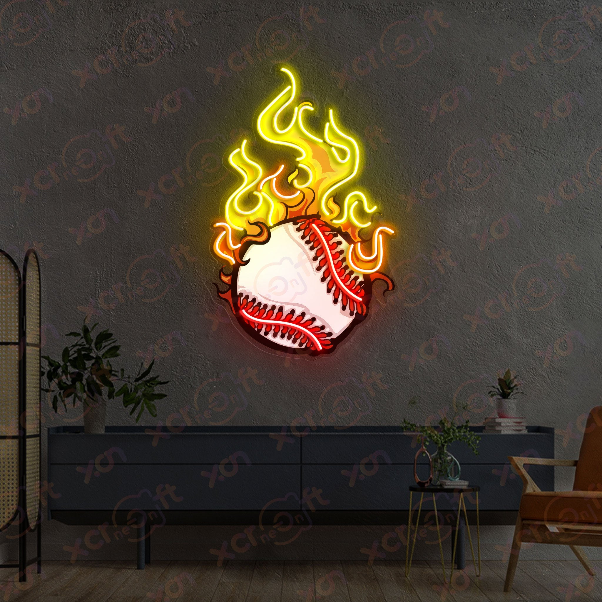 Fire Baseball UV Custom Neon Sign Wall Art