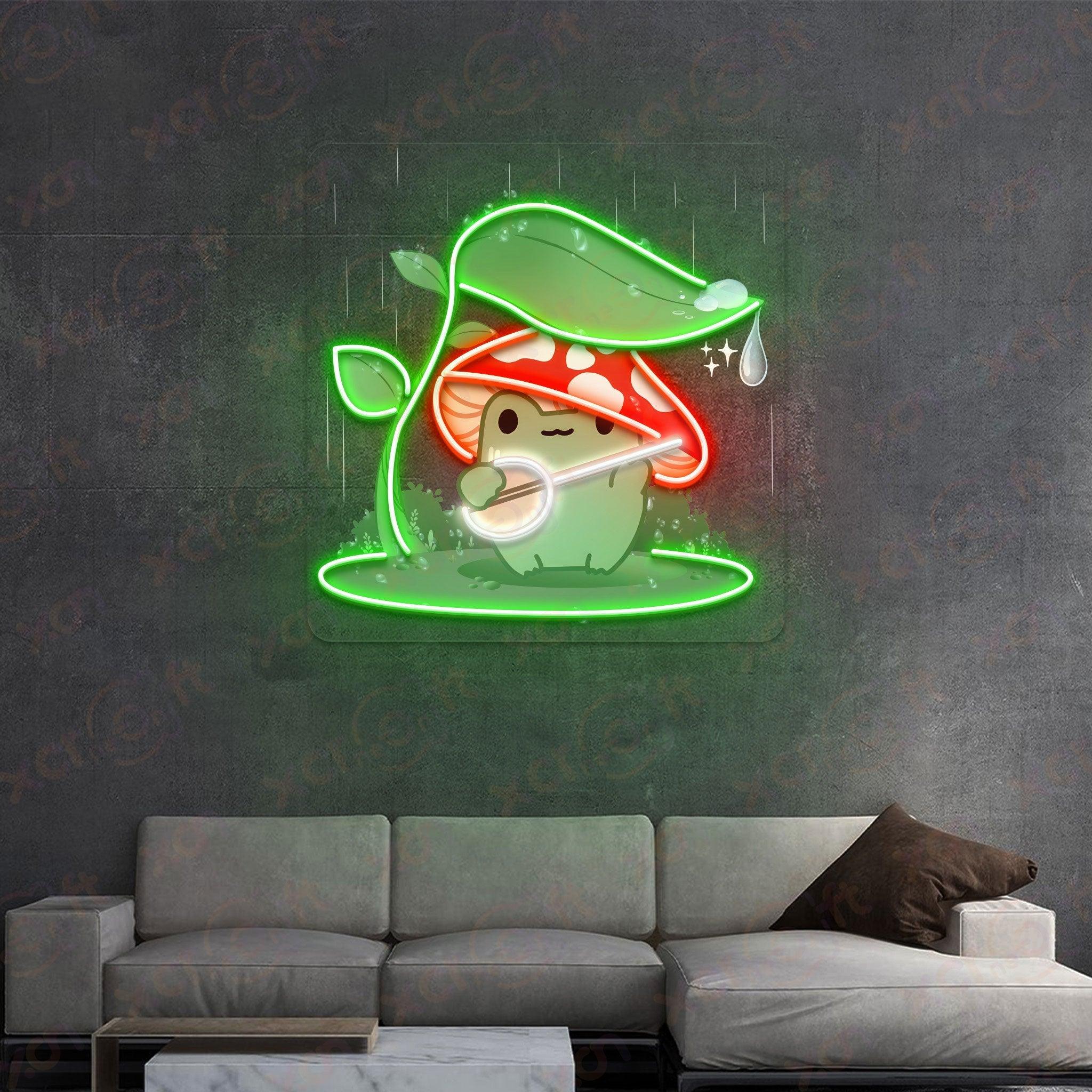 Playful neon sign of a cute frog