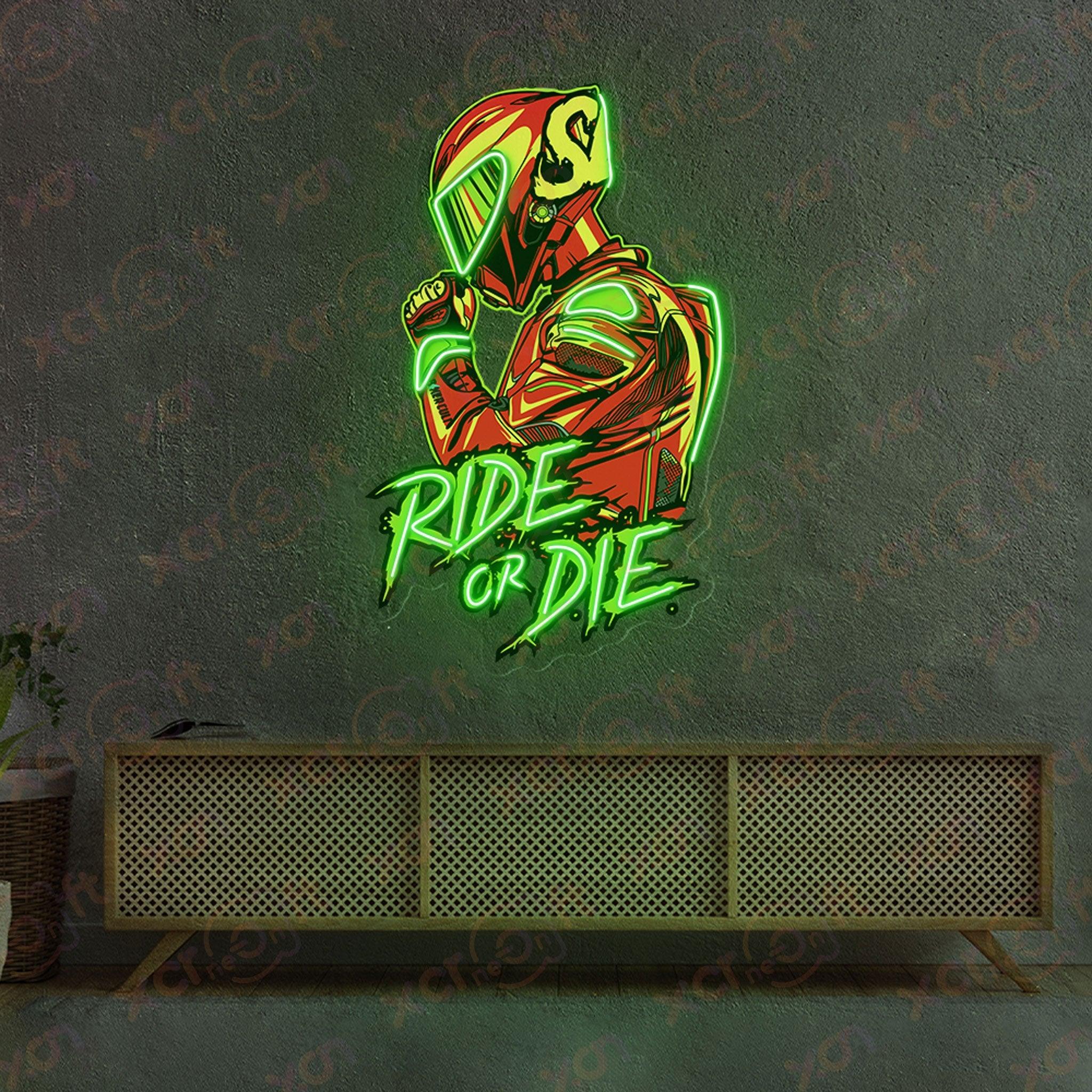 Neon sign of biker helmet design