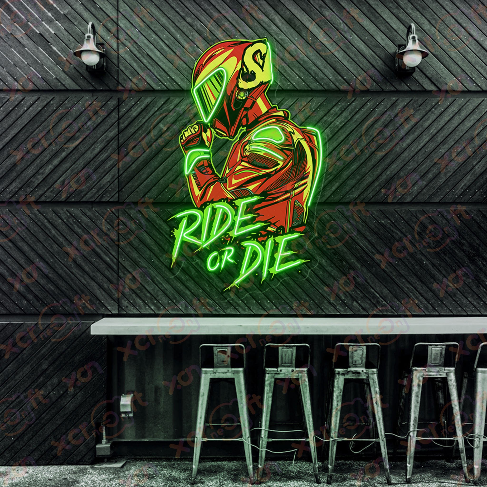 Biker Helmet UV Printed LED Neon Sign Wall Decorations