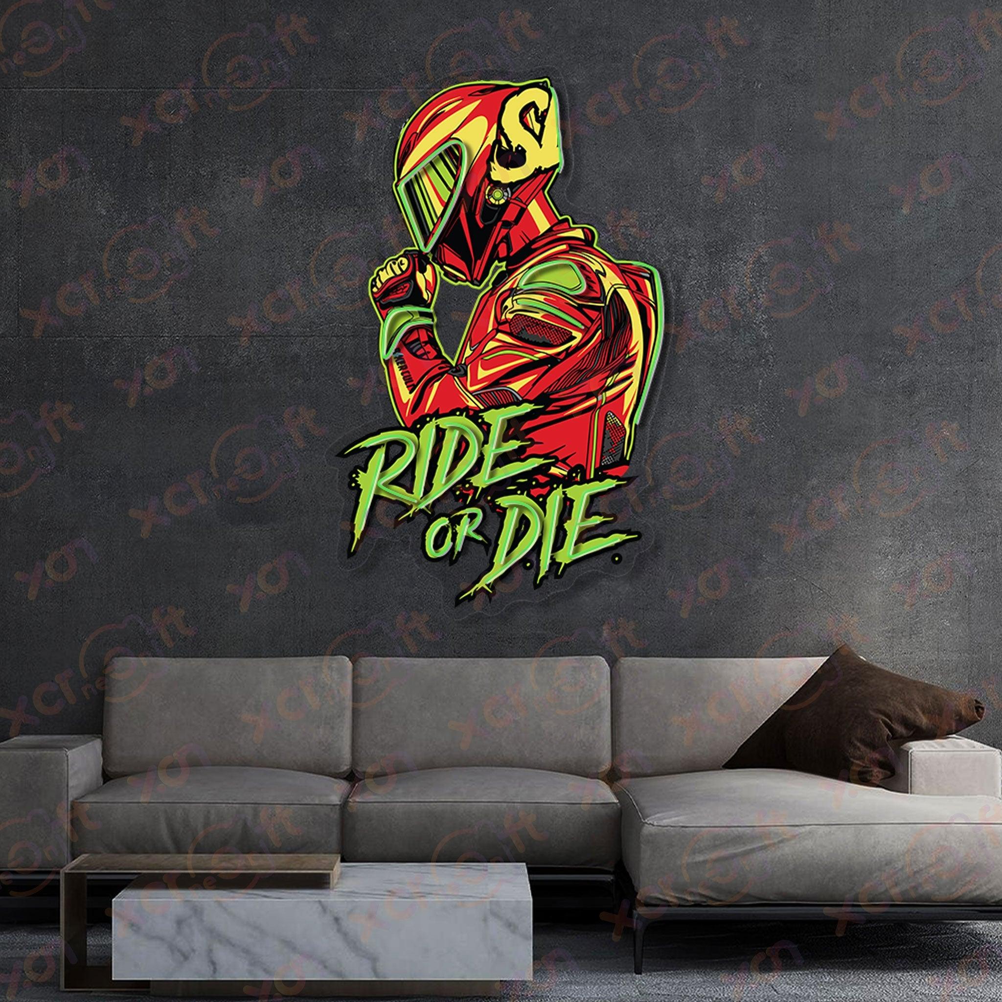 LED neon sign of detailed biker helmet