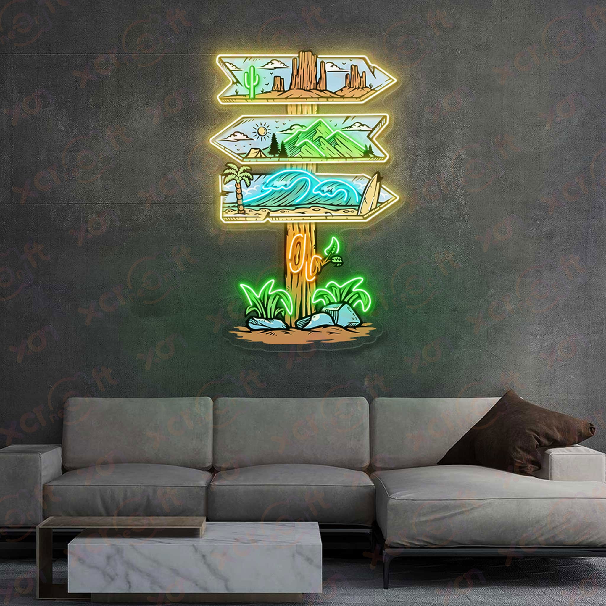 Signpost Adventure Direction UV Neon Wall Art