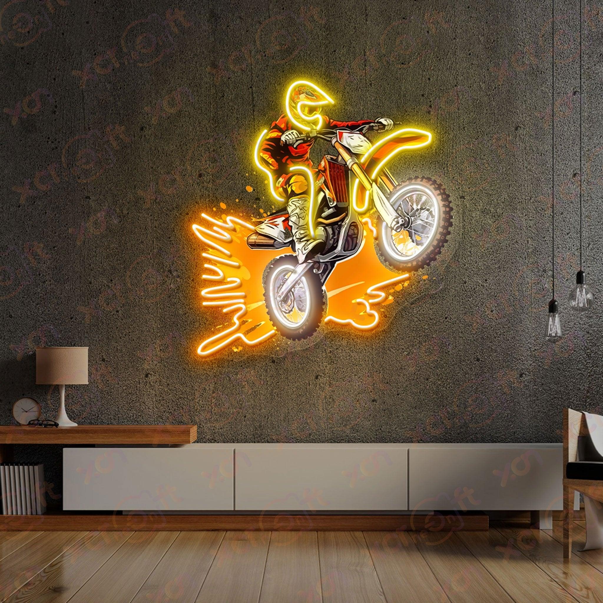 Custom LED neon sign of dirt bike stunt