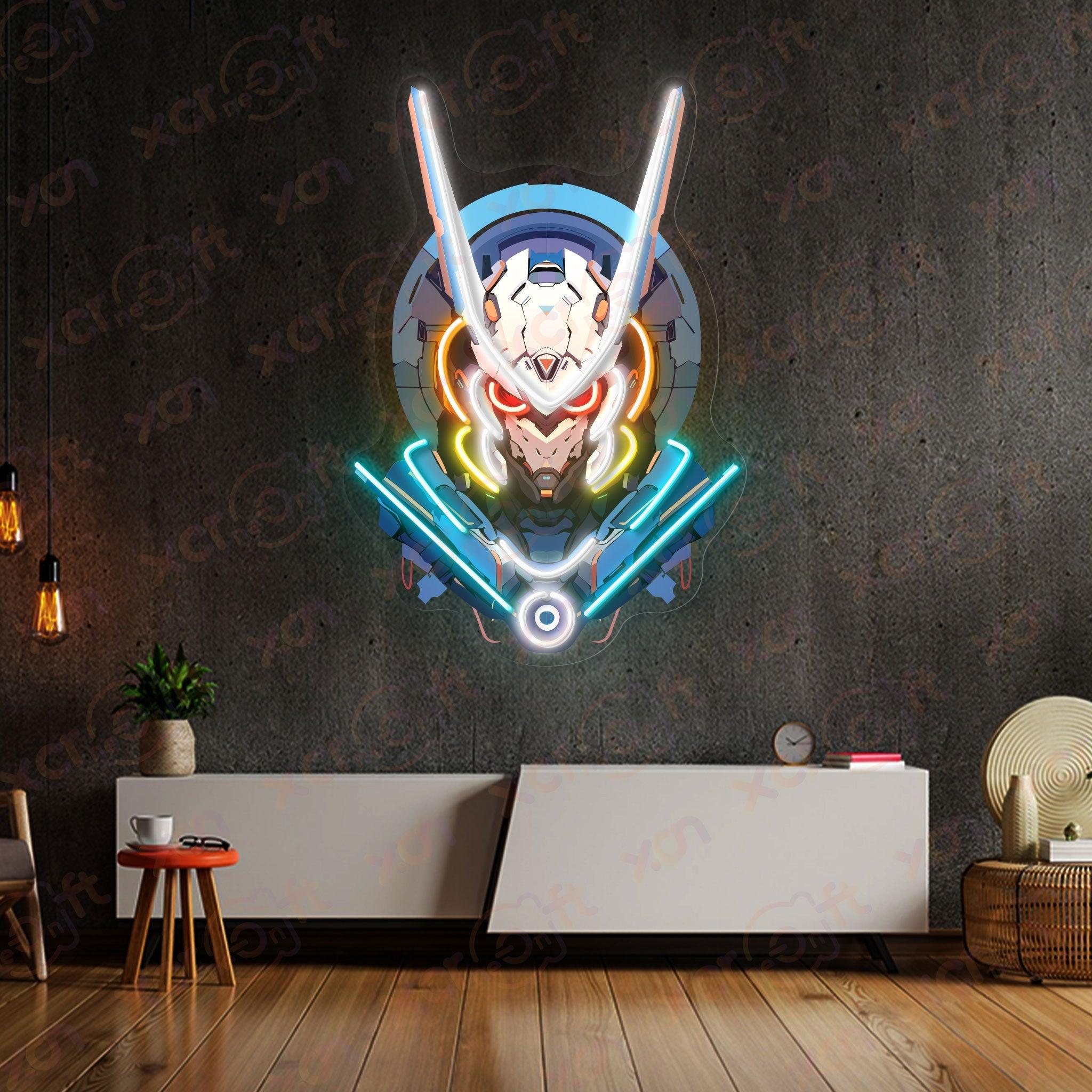 Neon sign of futuristic mecha machine