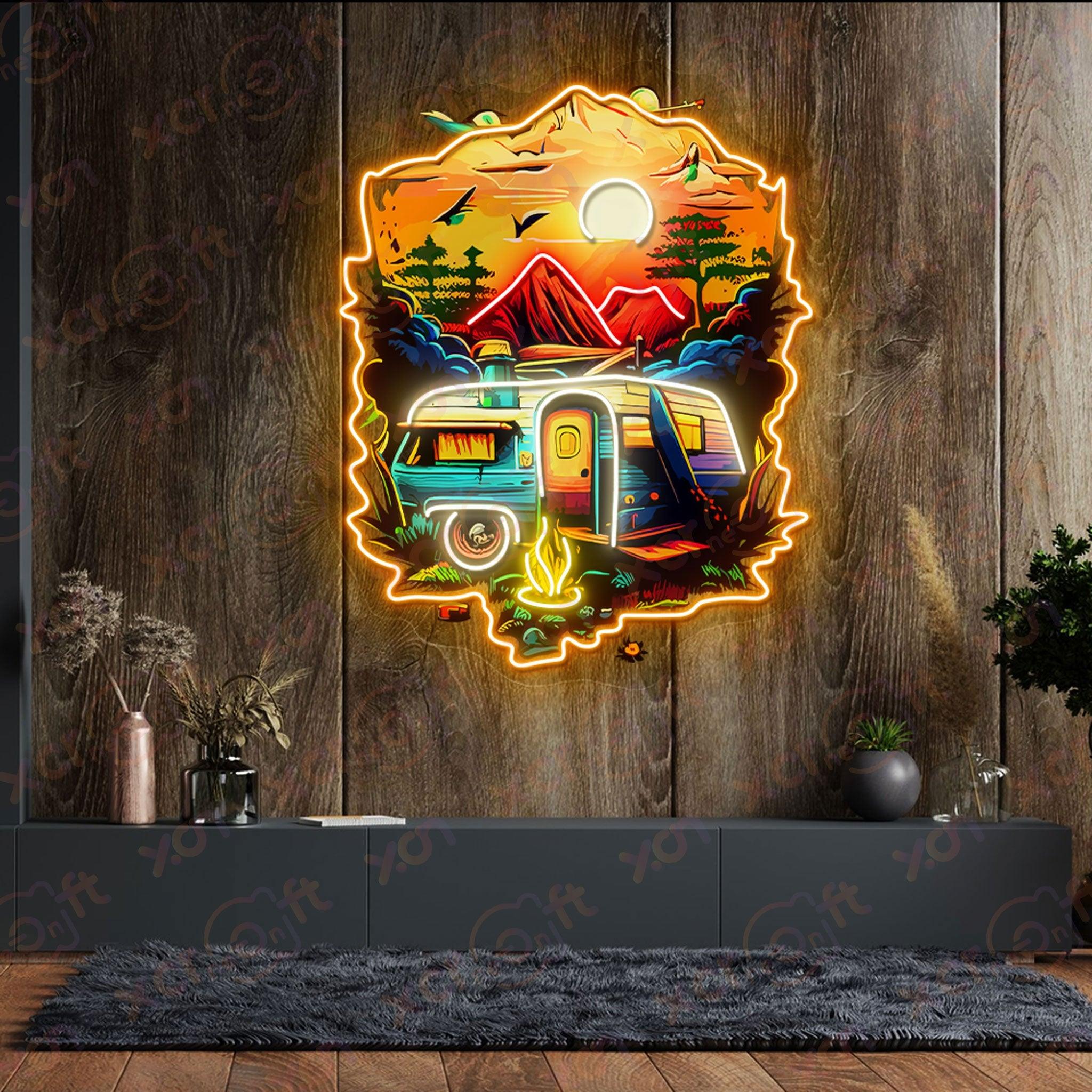 High-quality neon sign of camping outdoors