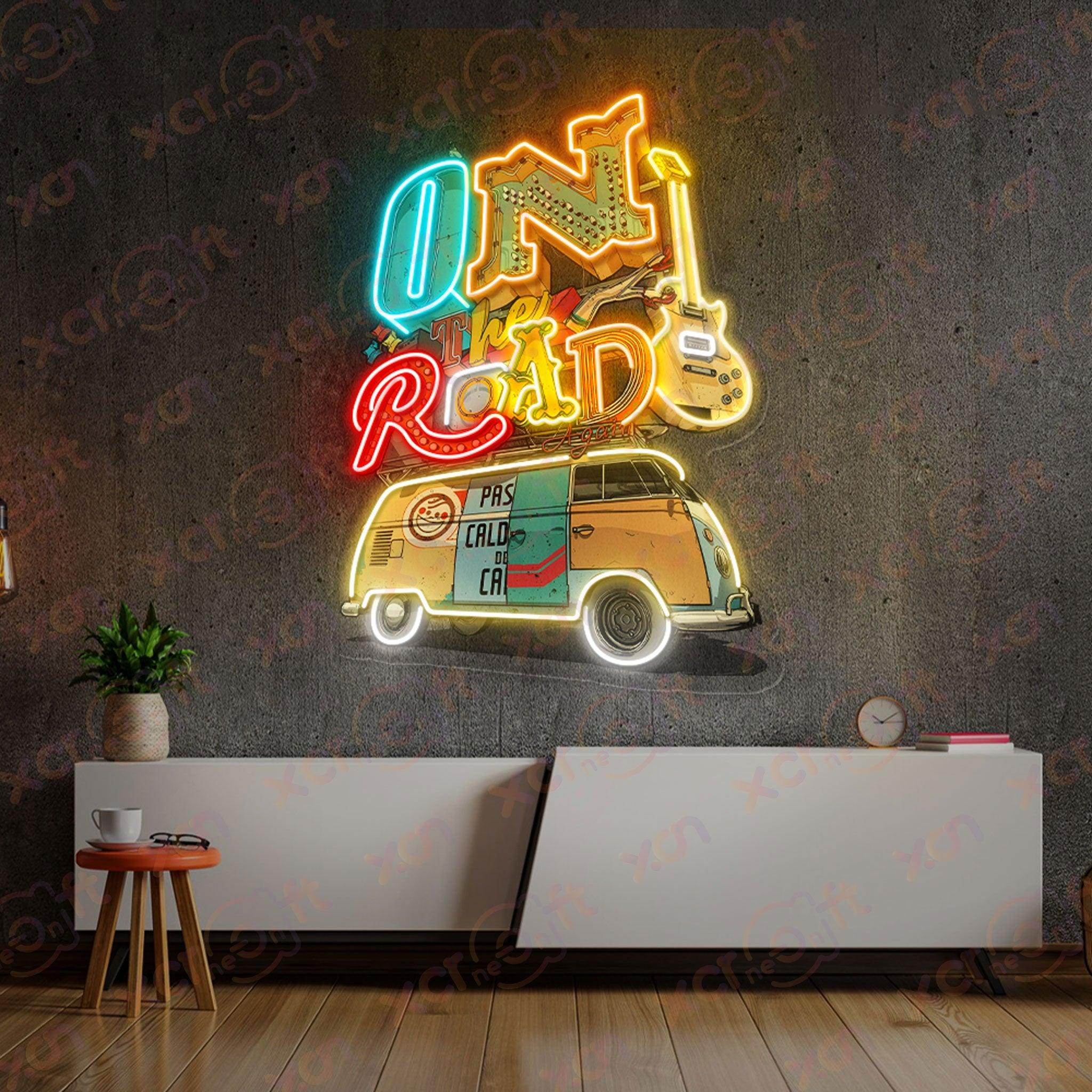 Neon sign of "On The Road" scene