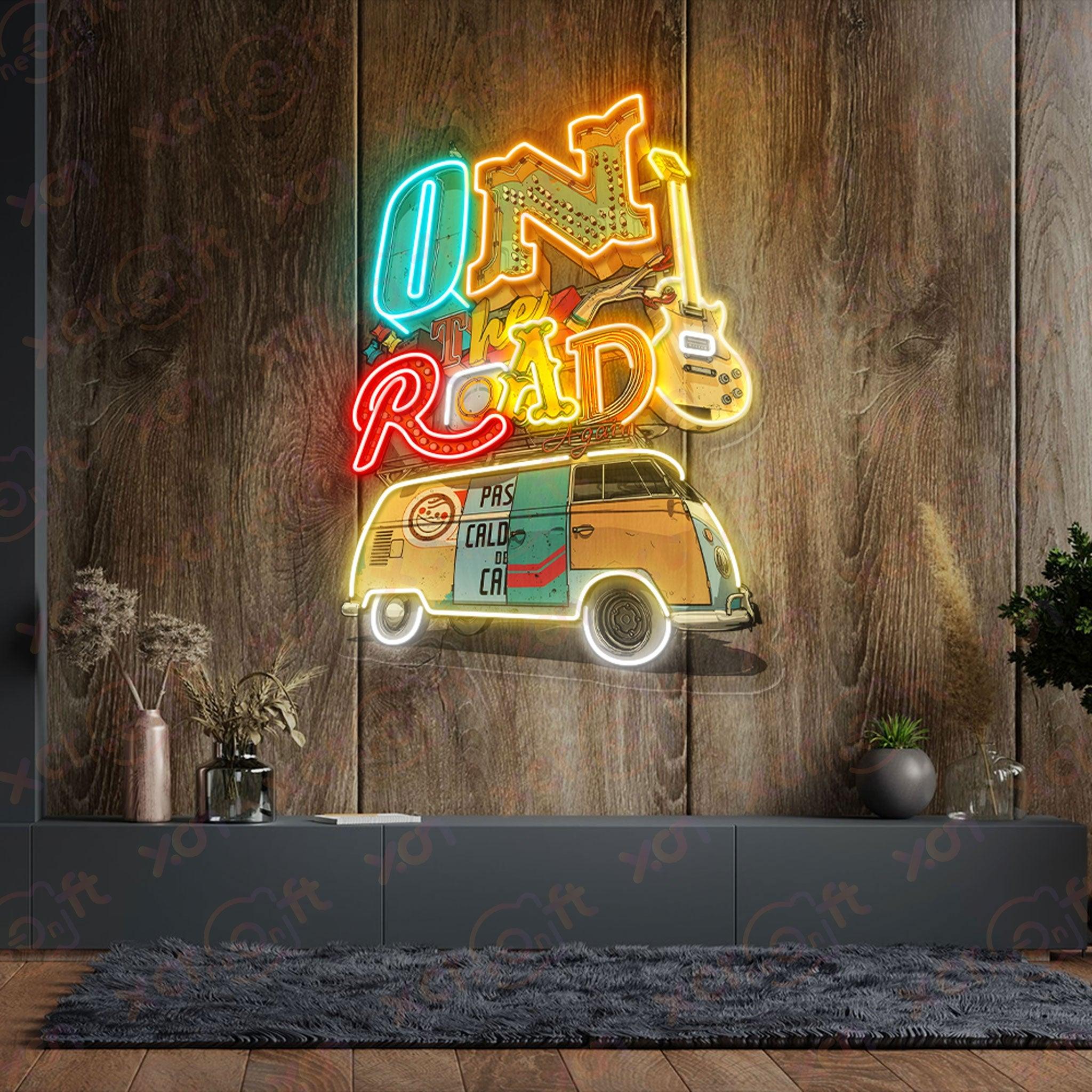 LED neon sign featuring road trip design