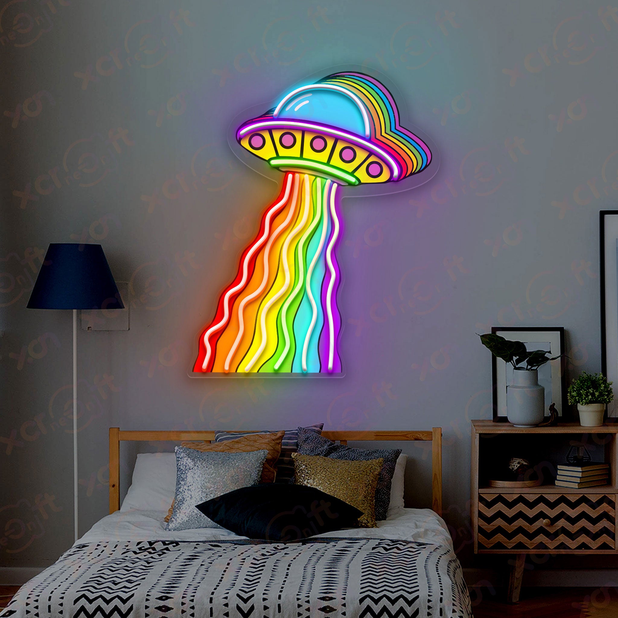 Rainbow UFO Durable Neon Light Decoration