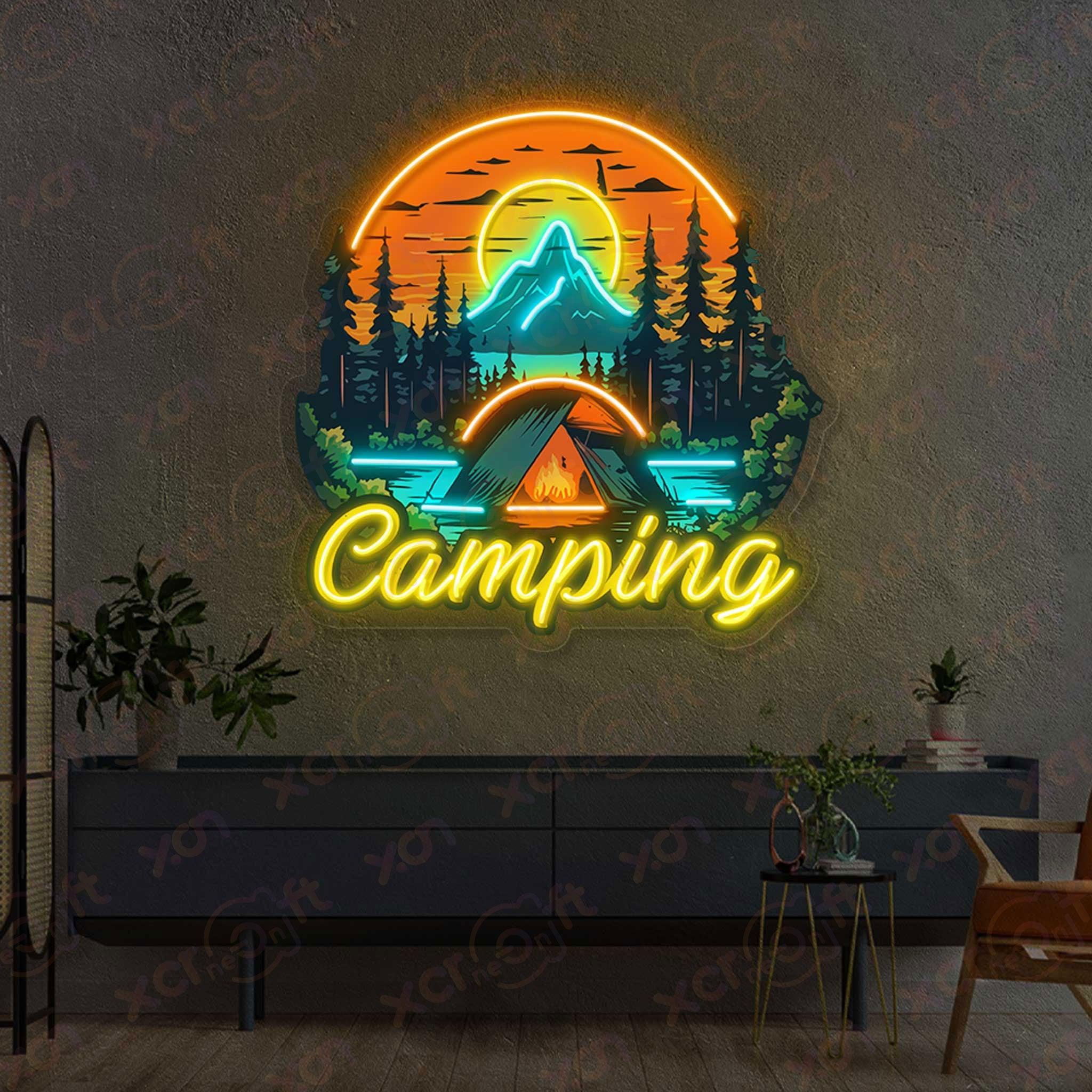 Custom neon sign with campfire design