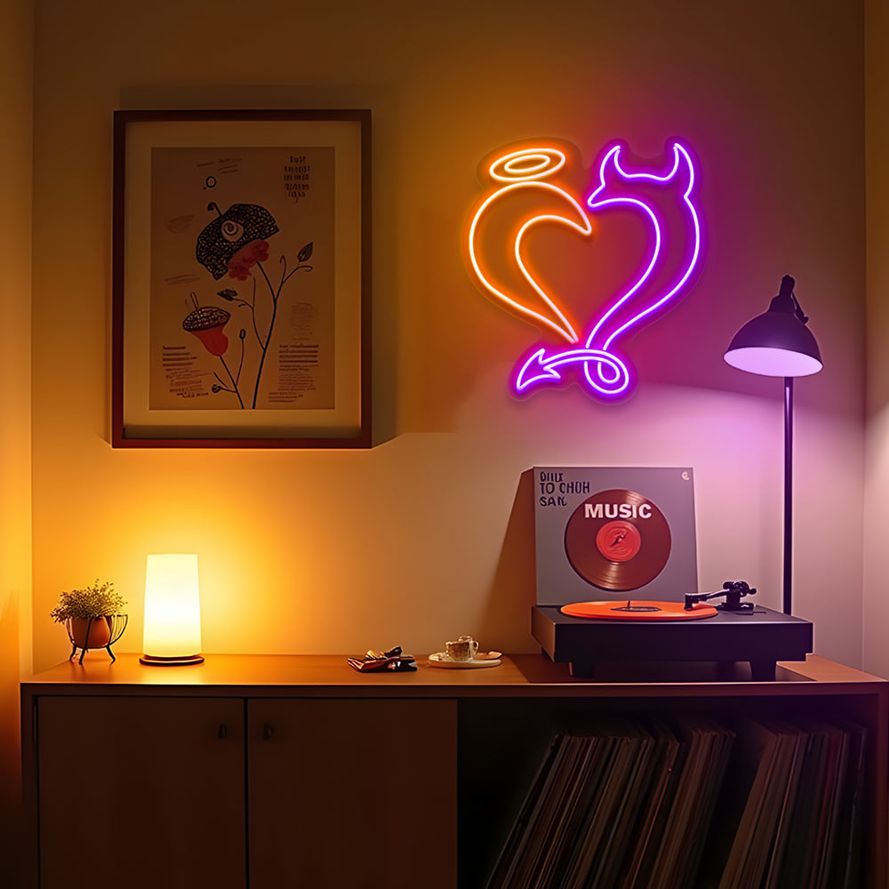 Angel Devil Heart LED Neon Sign