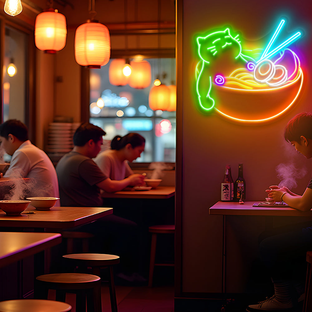 Ramen Noodel Cat Neon Sign