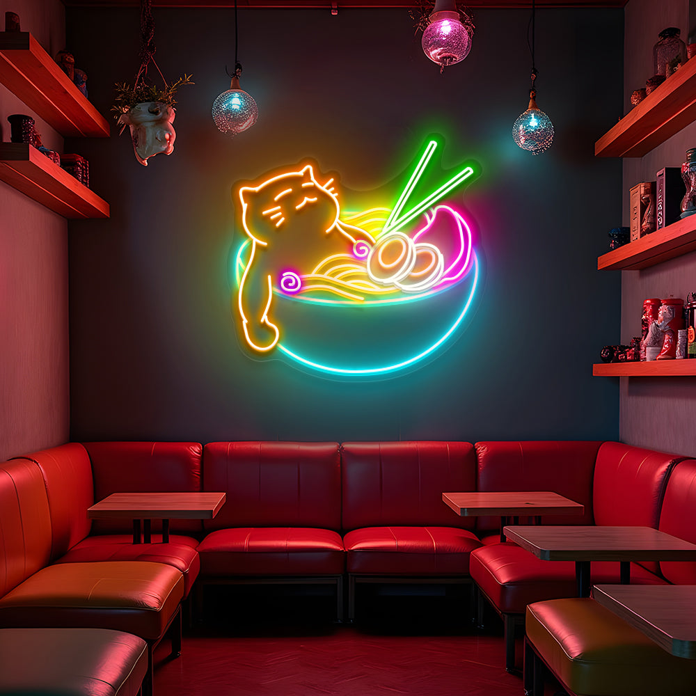 Ramen Noodel Cat Neon Sign