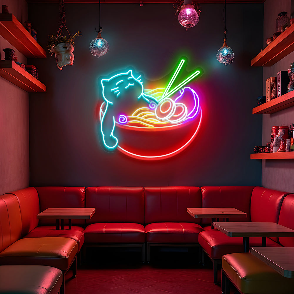 Ramen Noodel Cat Neon Sign