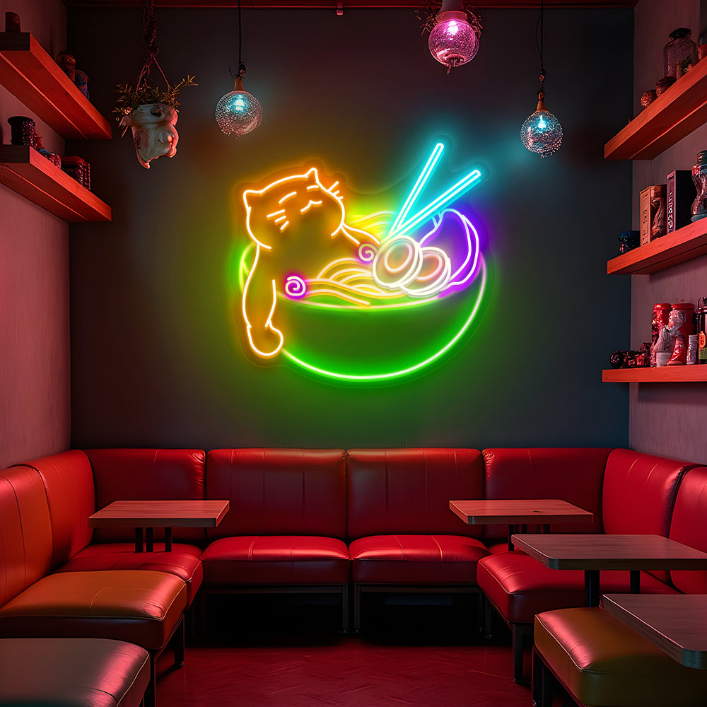 Ramen Noodel Cat Neon Sign