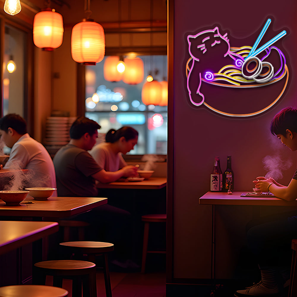 Ramen Noodel Cat Neon Sign