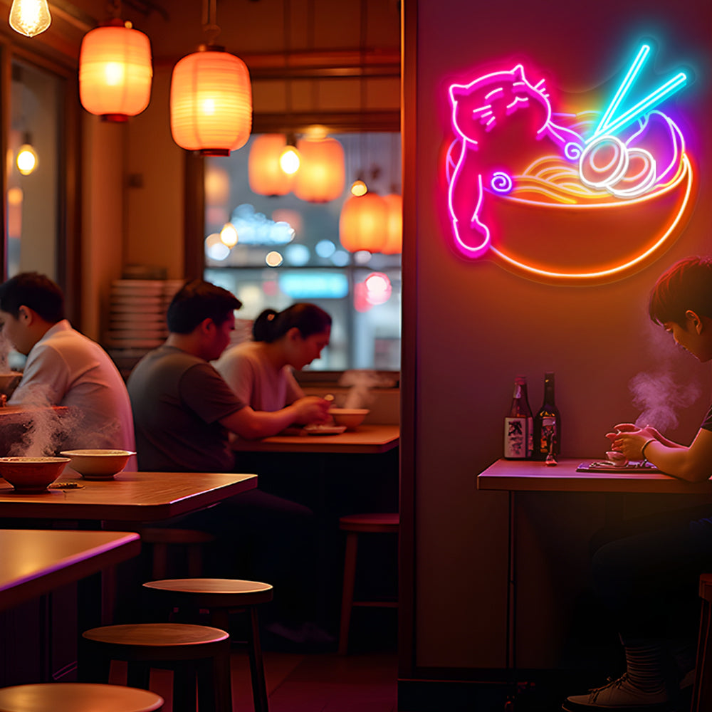 Ramen Noodel Cat Neon Sign