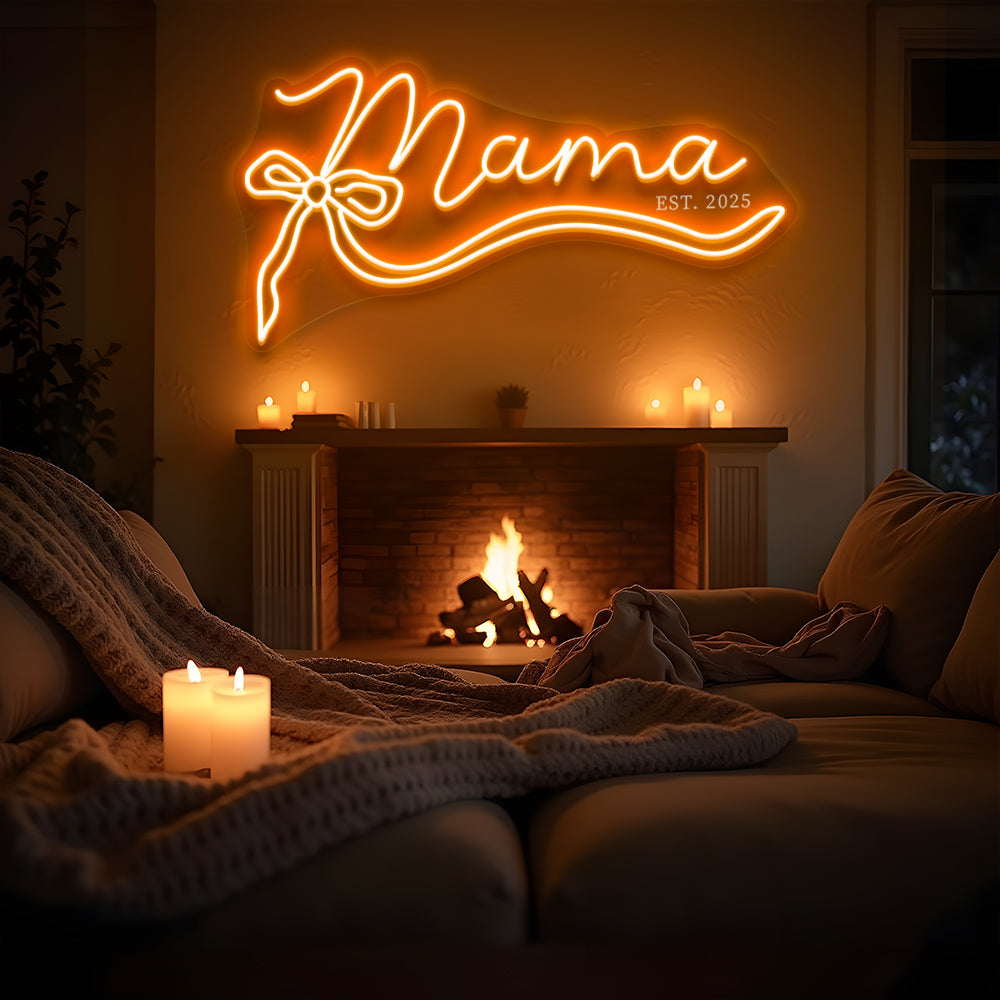 Mama Neon Sign with Bow