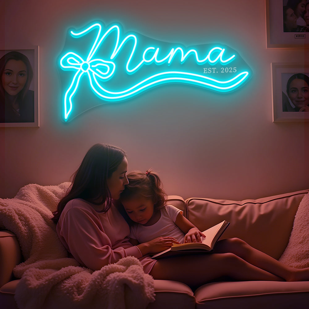 Mama Neon Sign with Bow