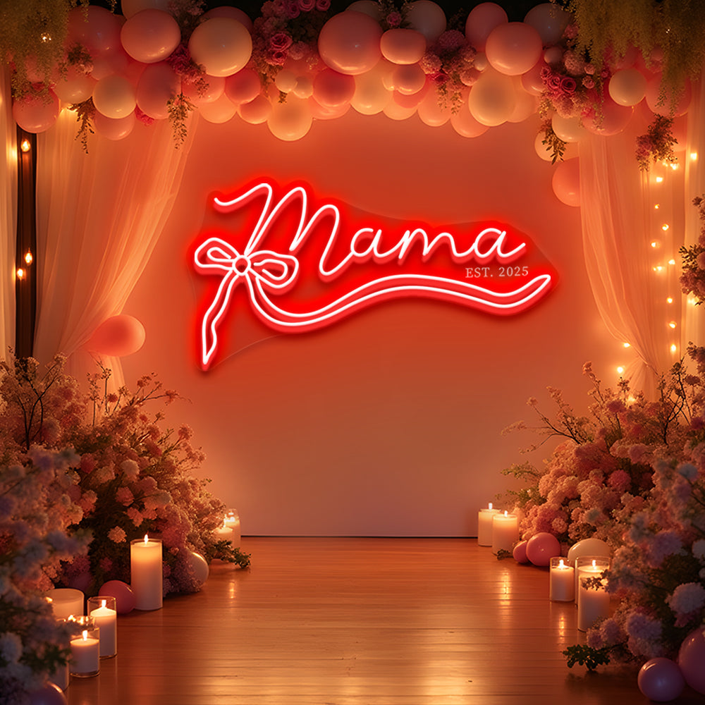 Mama Neon Sign with Bow