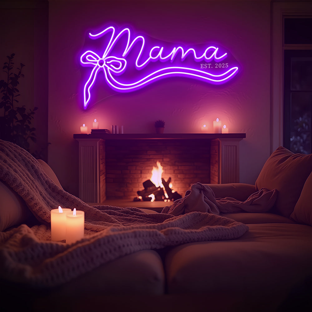 Mama Neon Sign with Bow