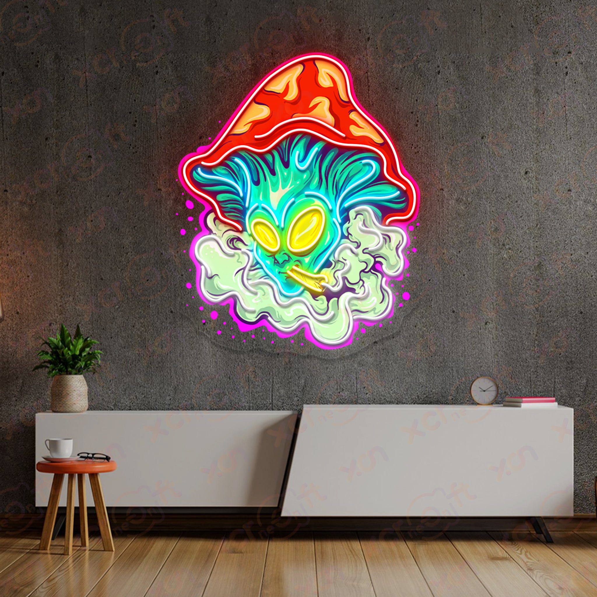 Alien Smoking Mushroom LED Neon Wall Art