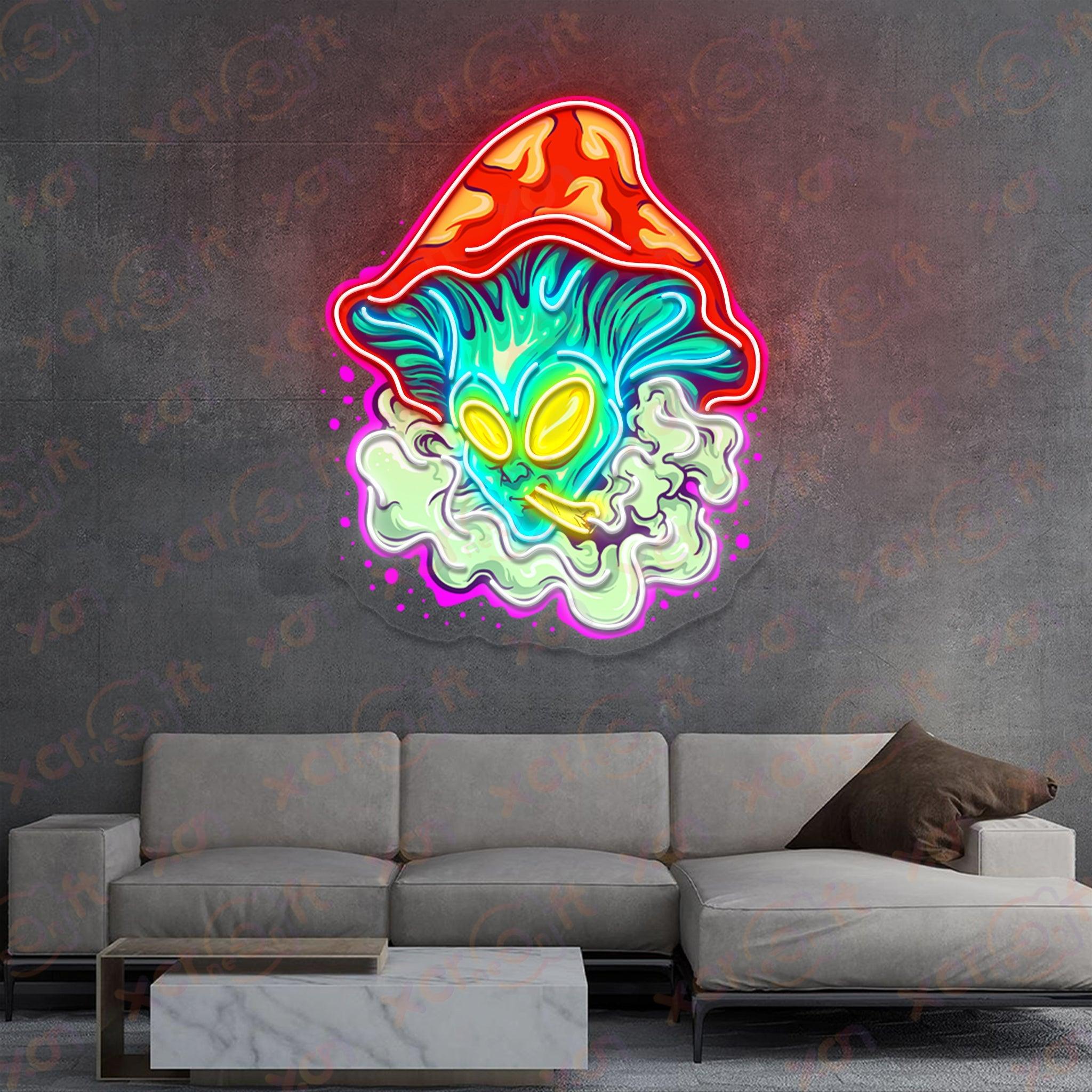 Alien Smoking Mushroom LED Neon Wall Art