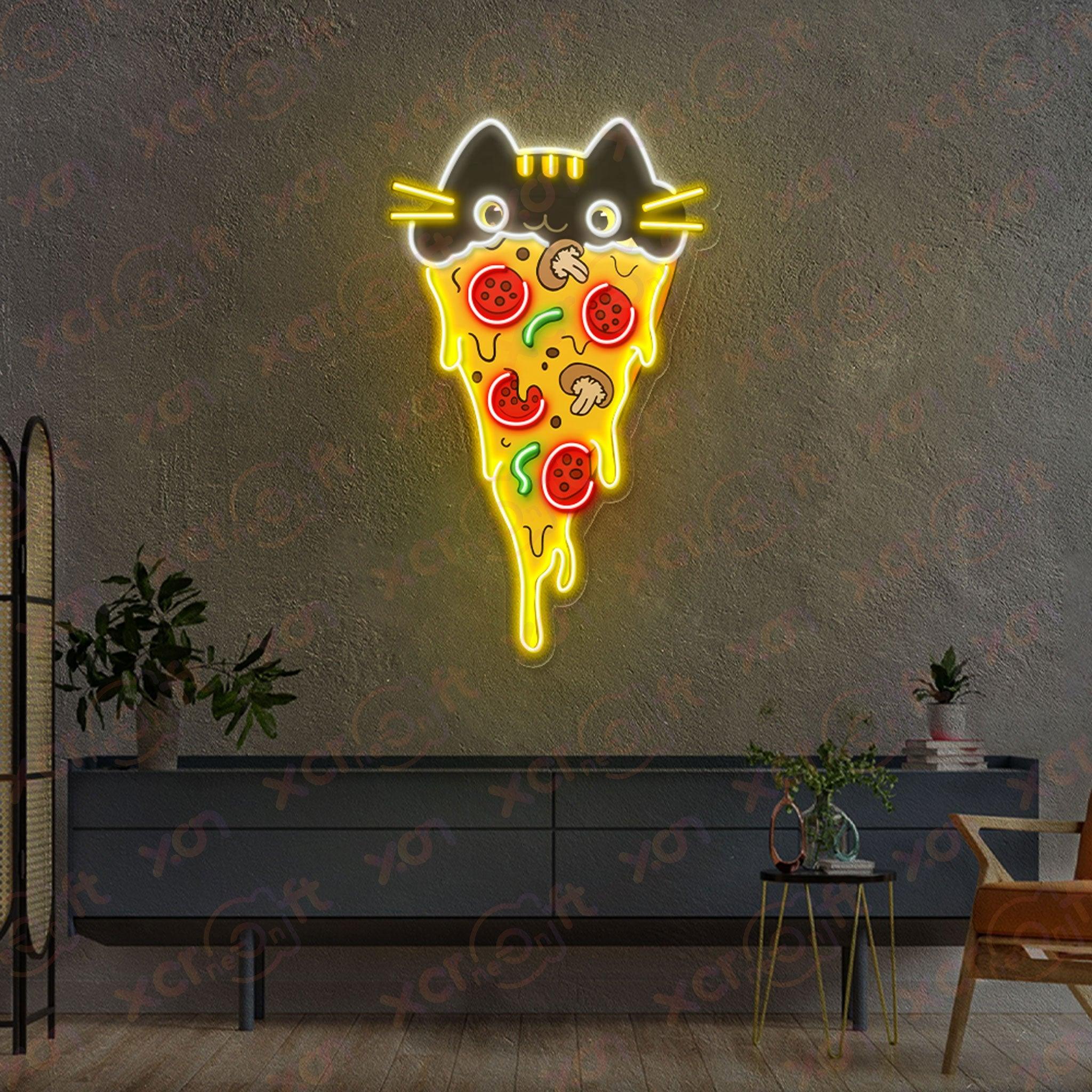 Adorable pizza cat character custom neon