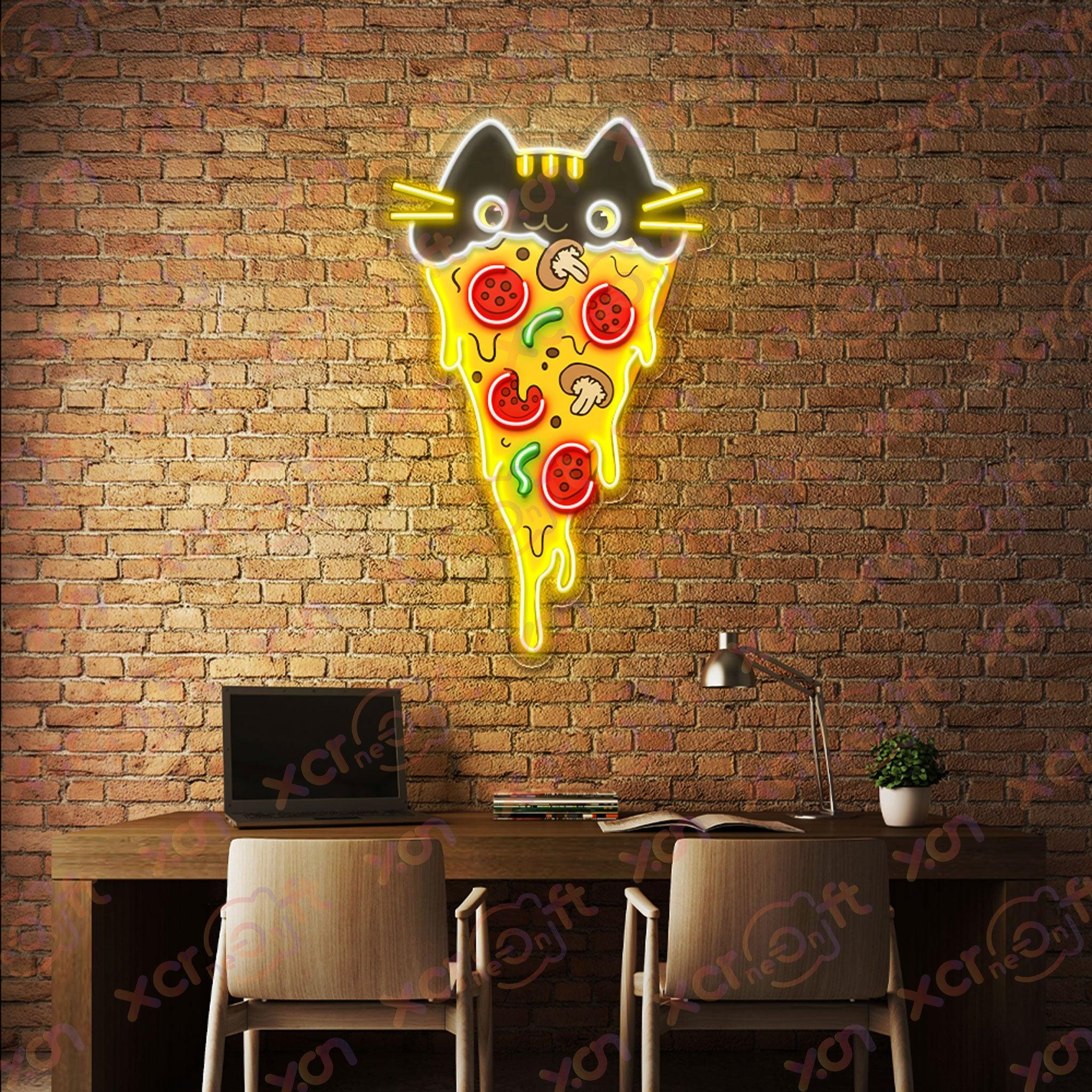 Playful pizza cat neon sign LED light