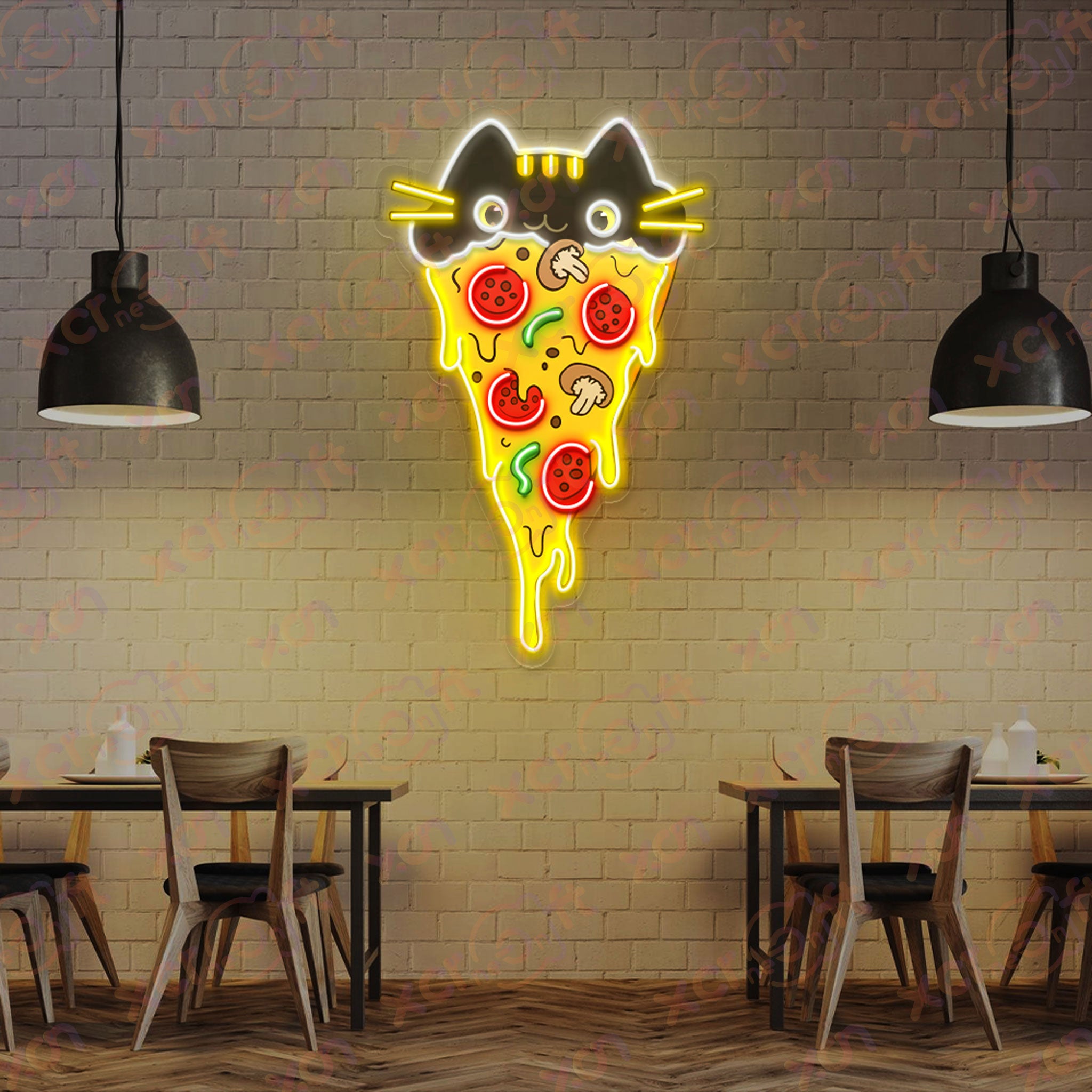 Pizza Cat UV Printed Neon Wall Art for Kids