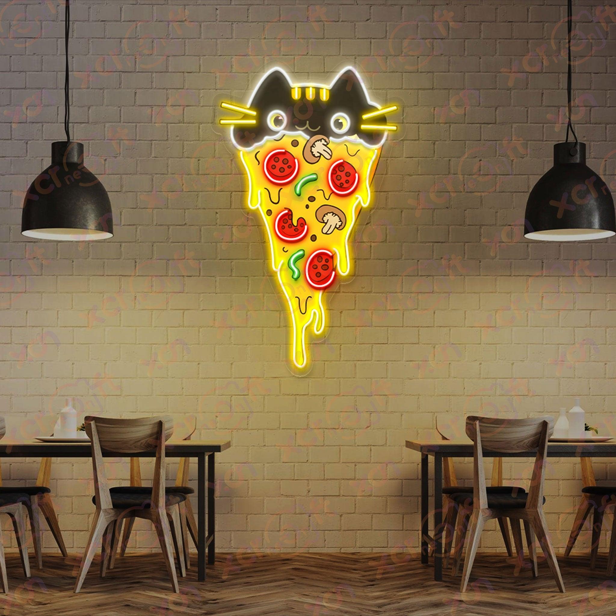 Cute pizza cat costume UV neon sign