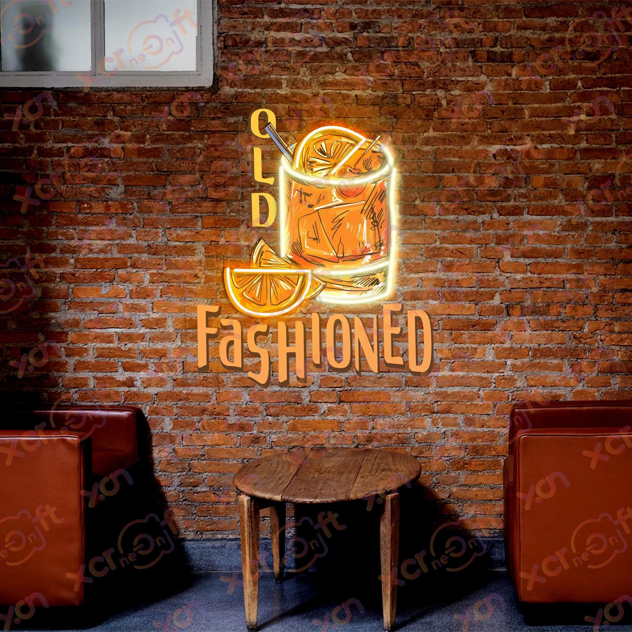 Vintage neon sign "Old Fashioned" cocktail