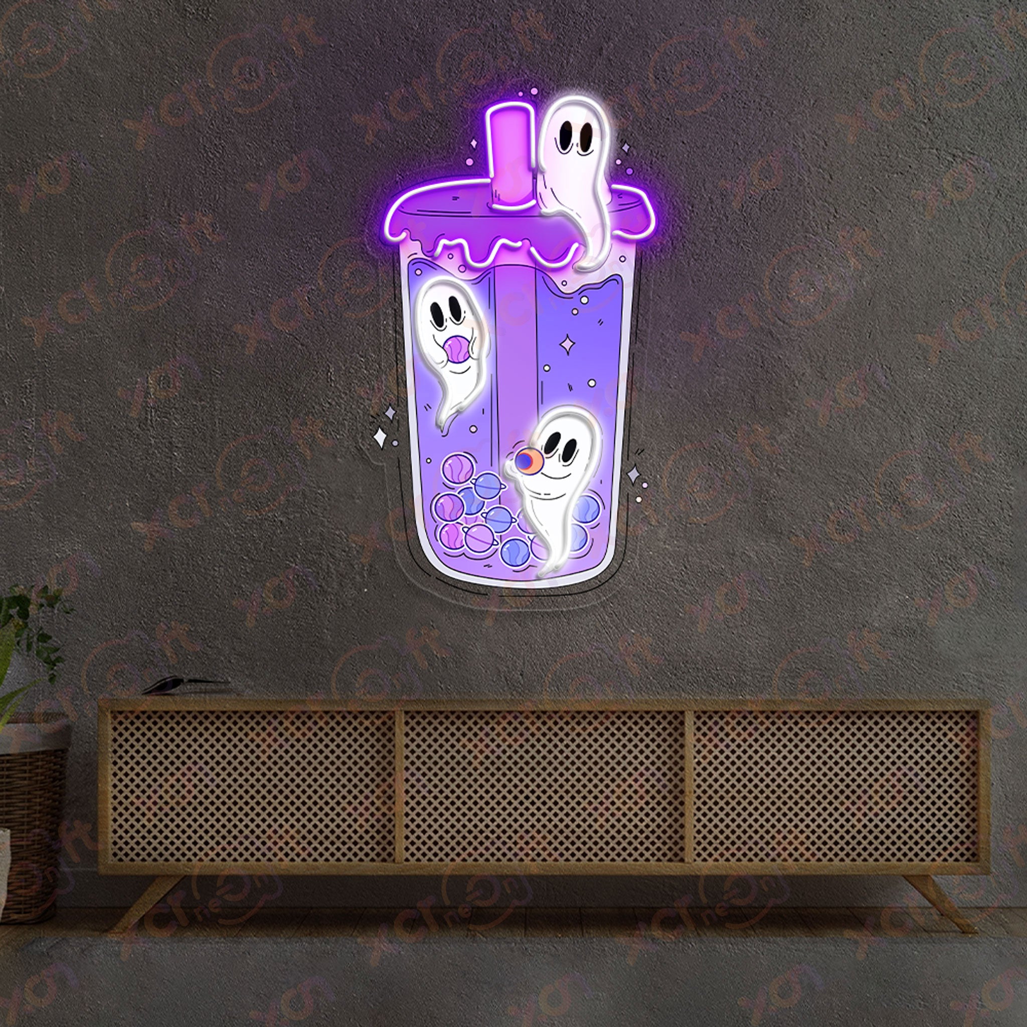 Halloween Bubble Tea Ghost LED Neon Wall Art