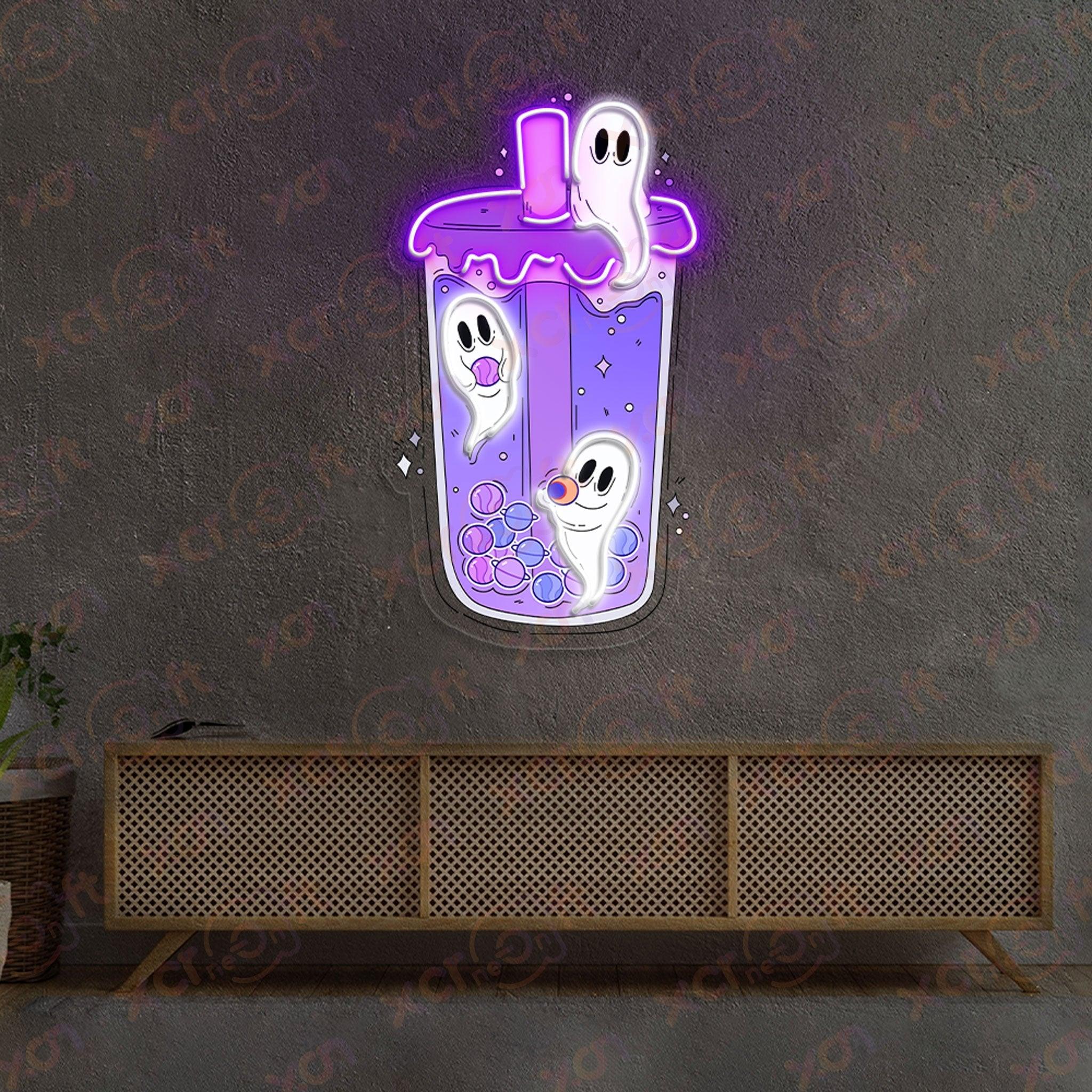 Kawaii spooky bubble tea neon light decor