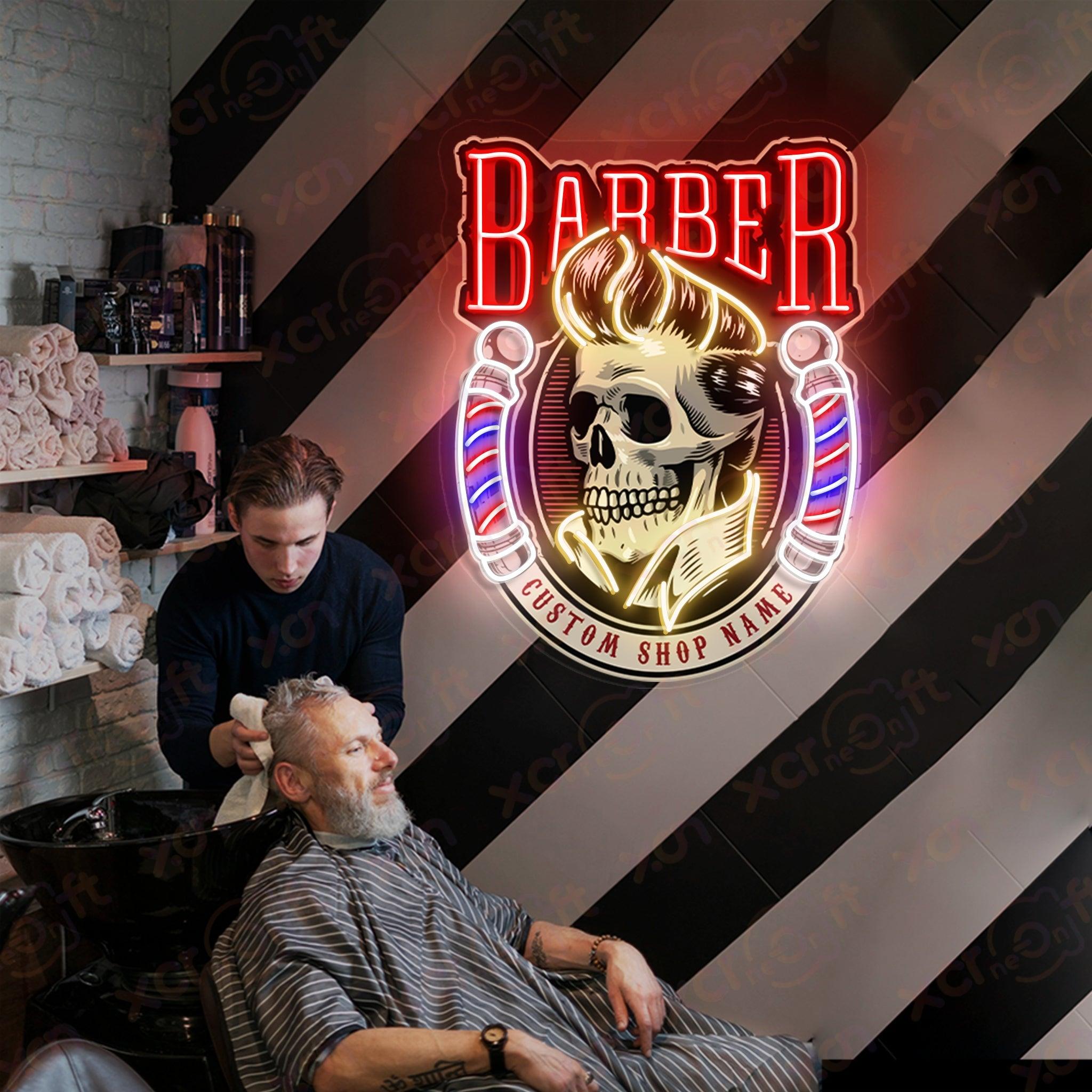 Barber Shop Skull Sign UV Neon Light