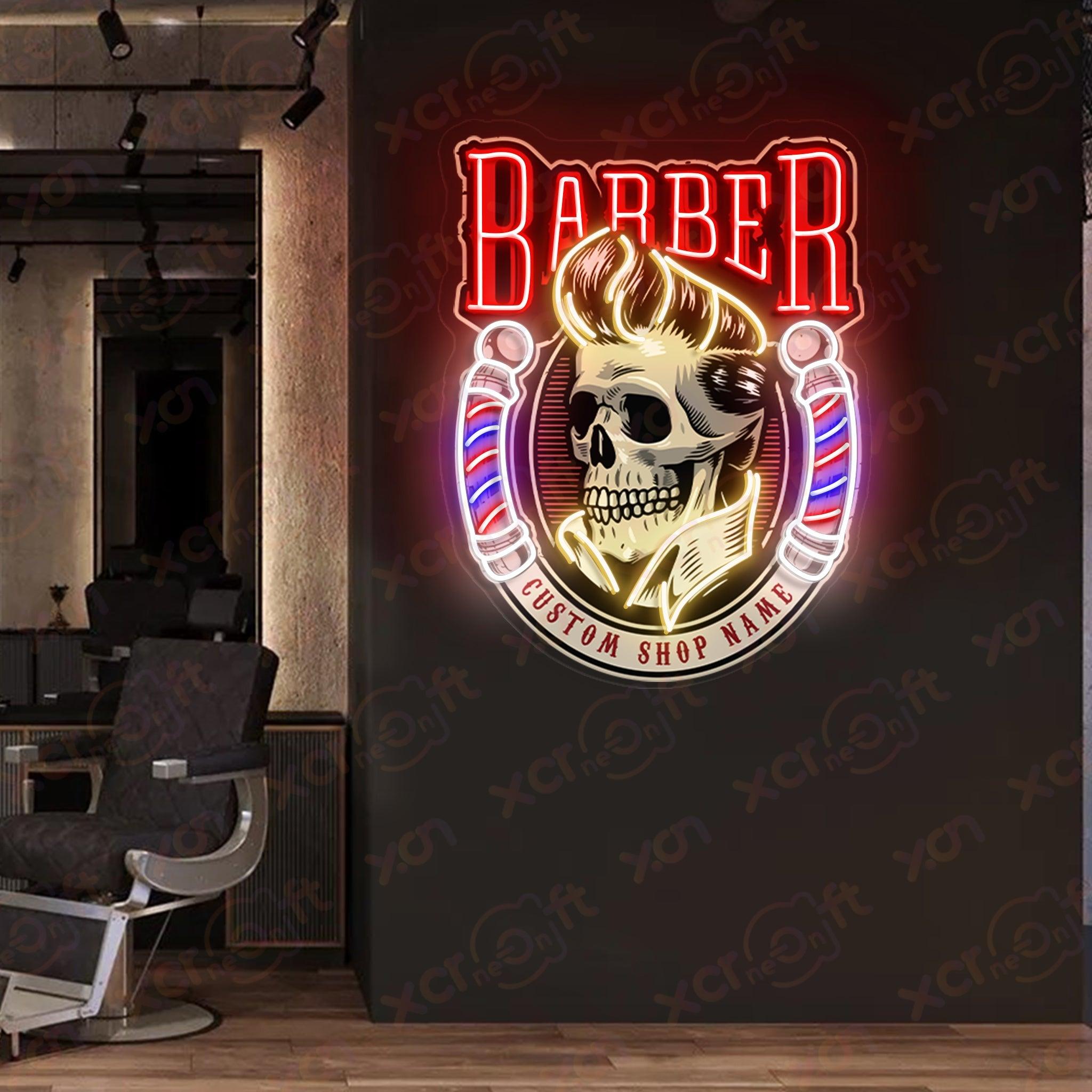 Barber Shop Skull Sign UV Neon Light