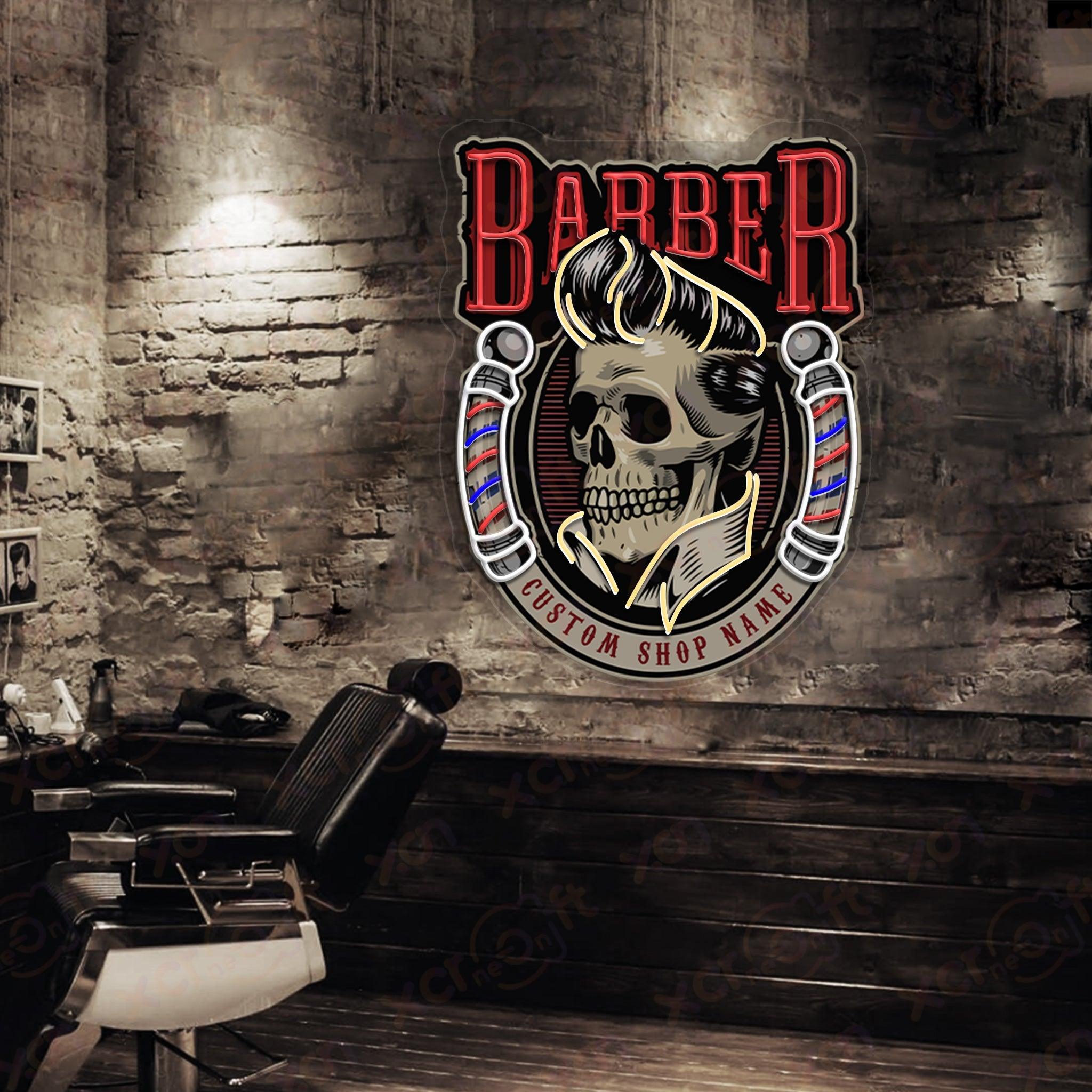 Barber Shop Skull Sign UV Neon Light