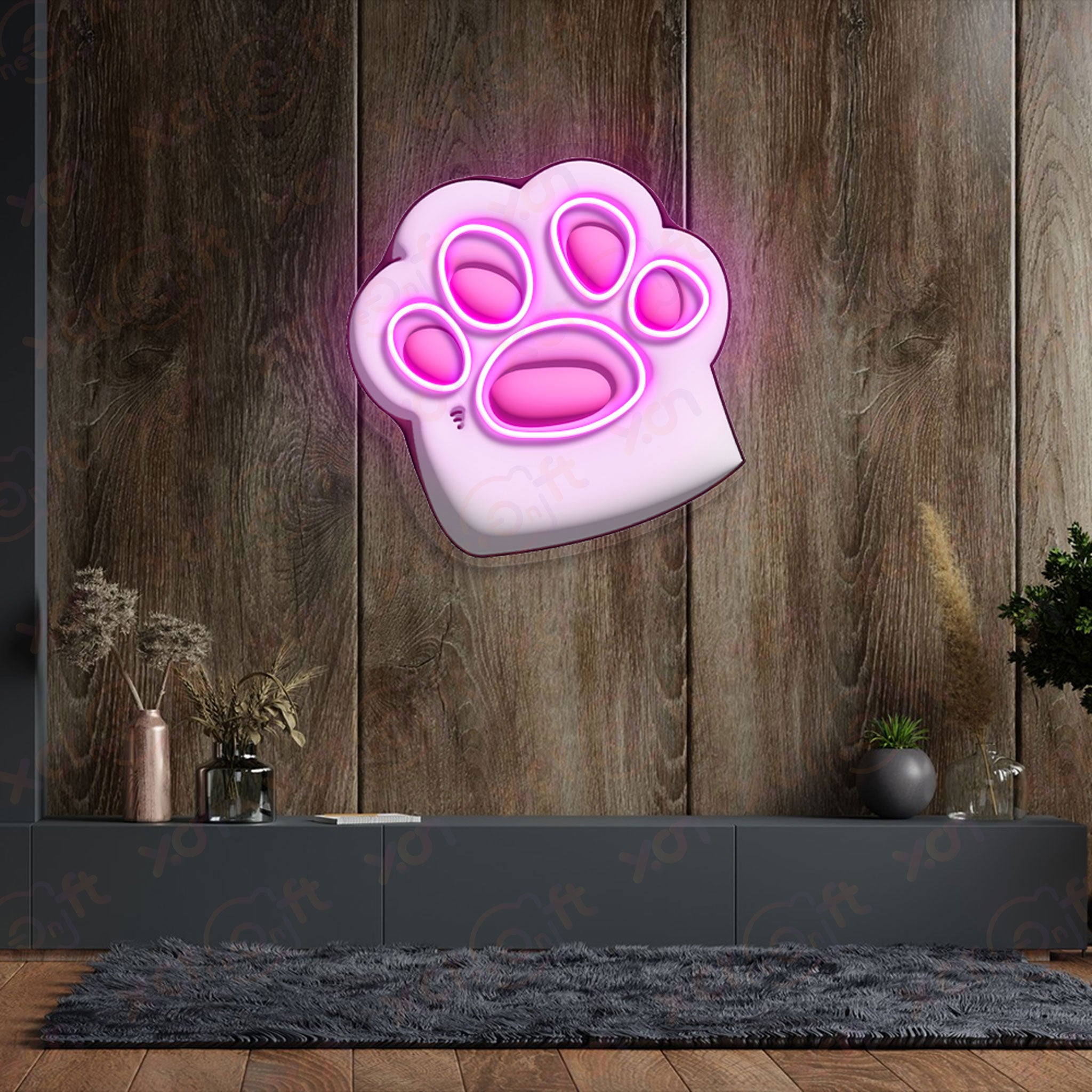 Cat Paw Kids Cartoon 3D Printed LED Neon Sign Decor