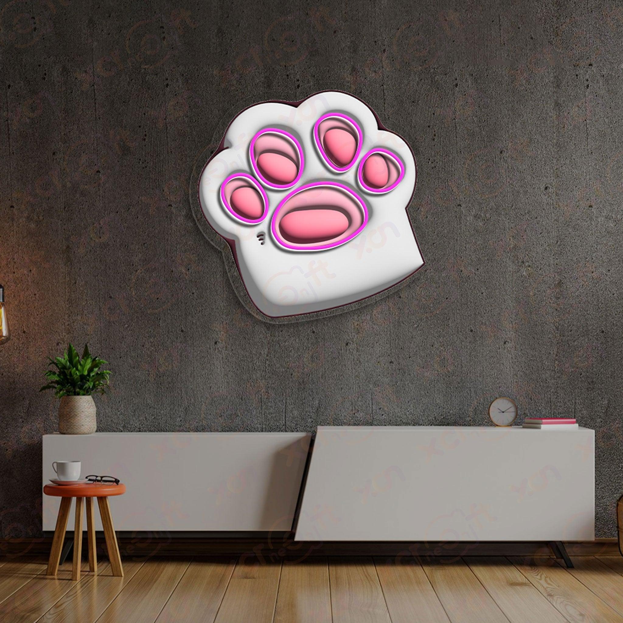 Pink cat paw neon light pet lover gift idea