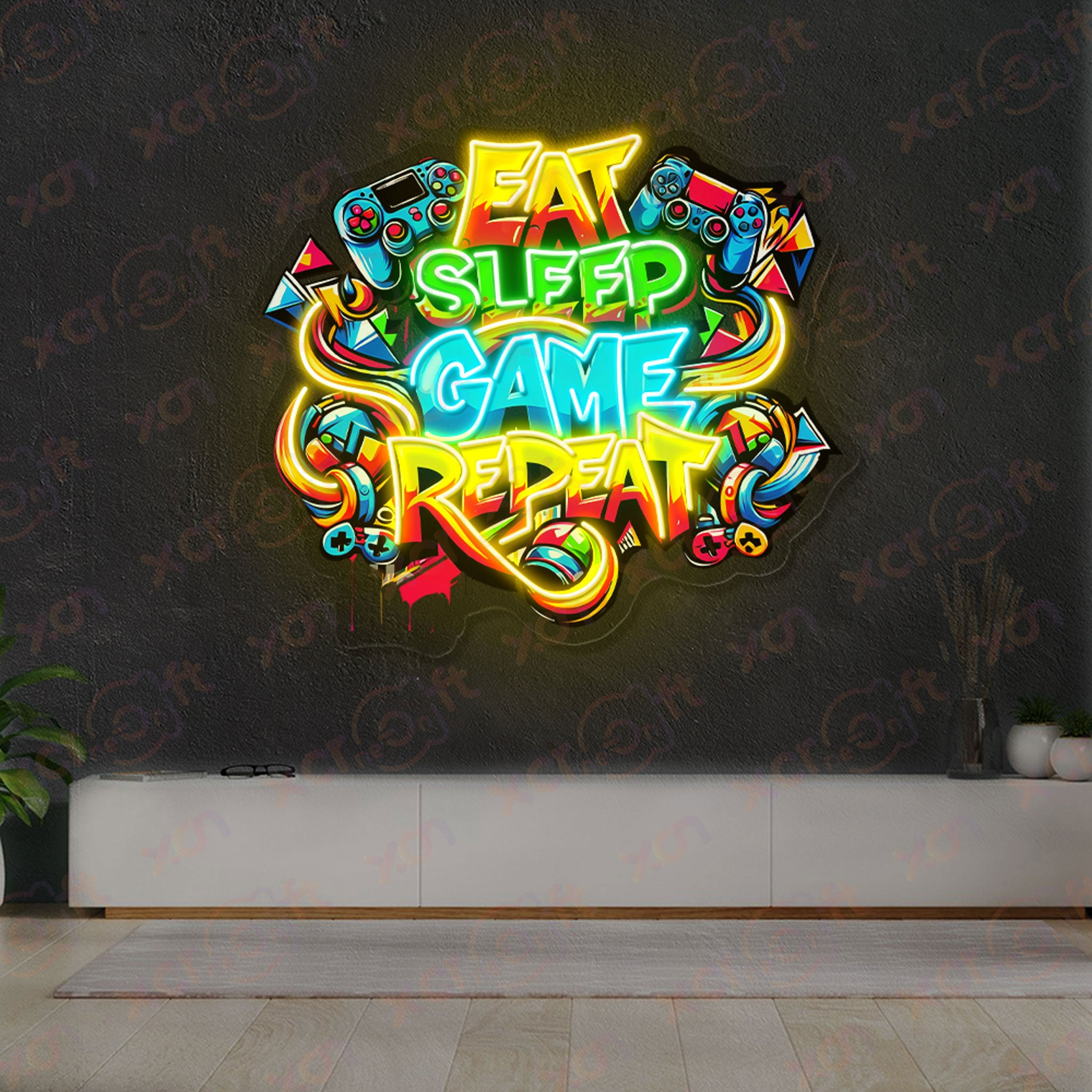 Eat Sleep Game Repeat Printed LED Neon Sign Wall Art