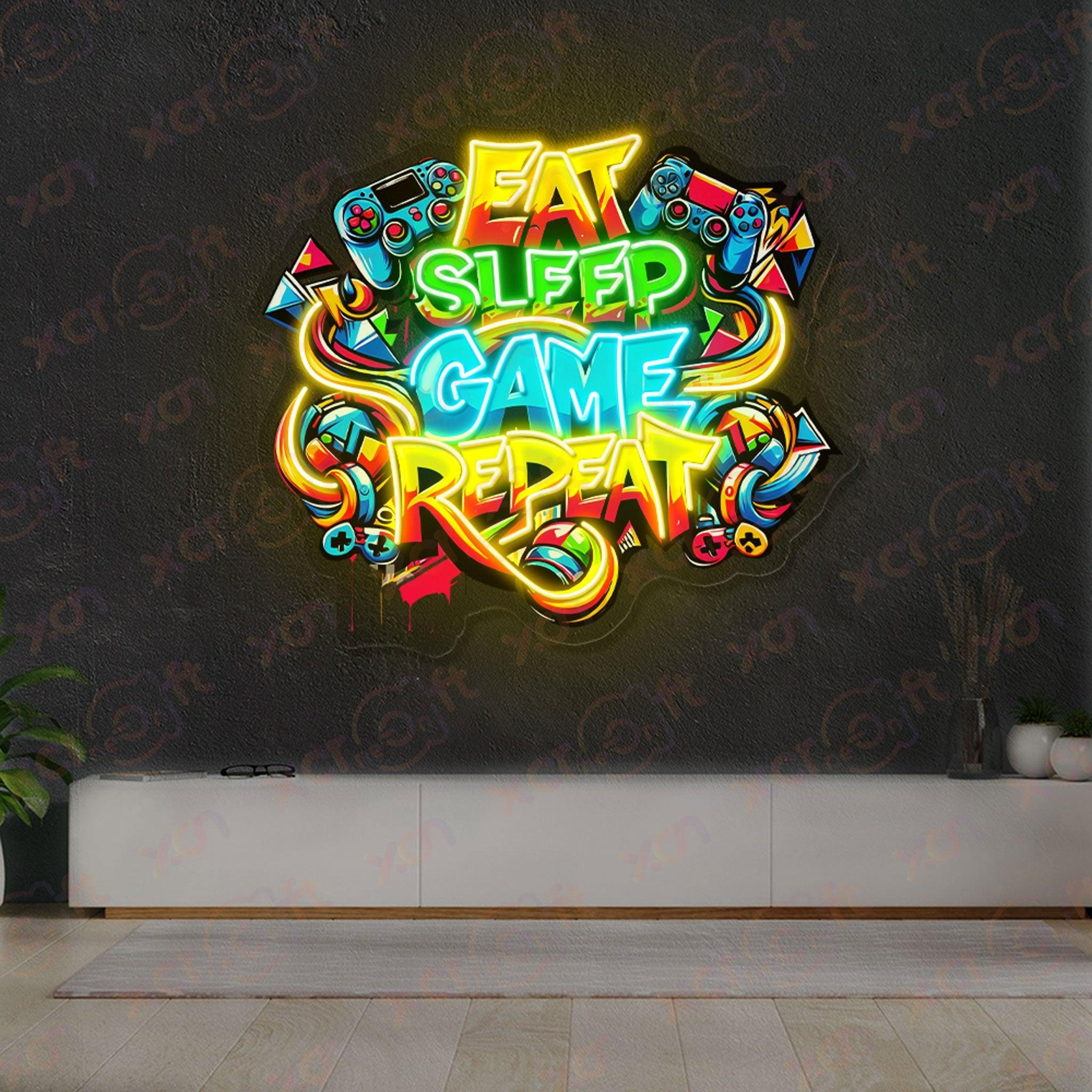 Eat Sleep Game Repeat Printed LED Neon Sign Wall Art - XCraft Neon