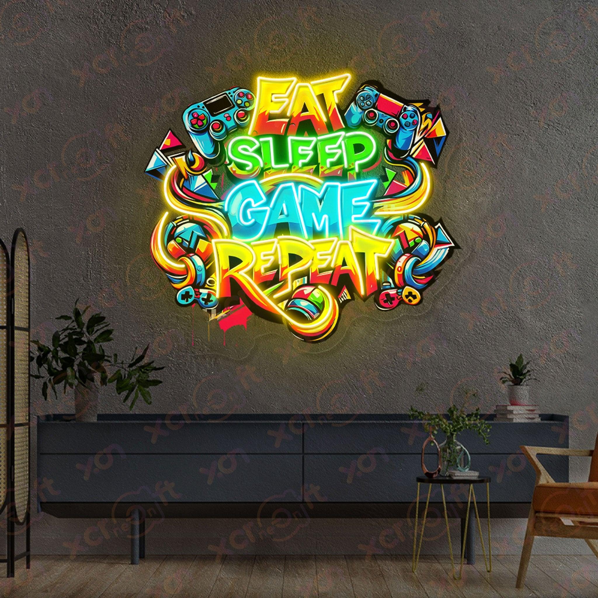 Eat Sleep Game Repeat Printed LED Neon Sign Wall Art - XCraft Neon