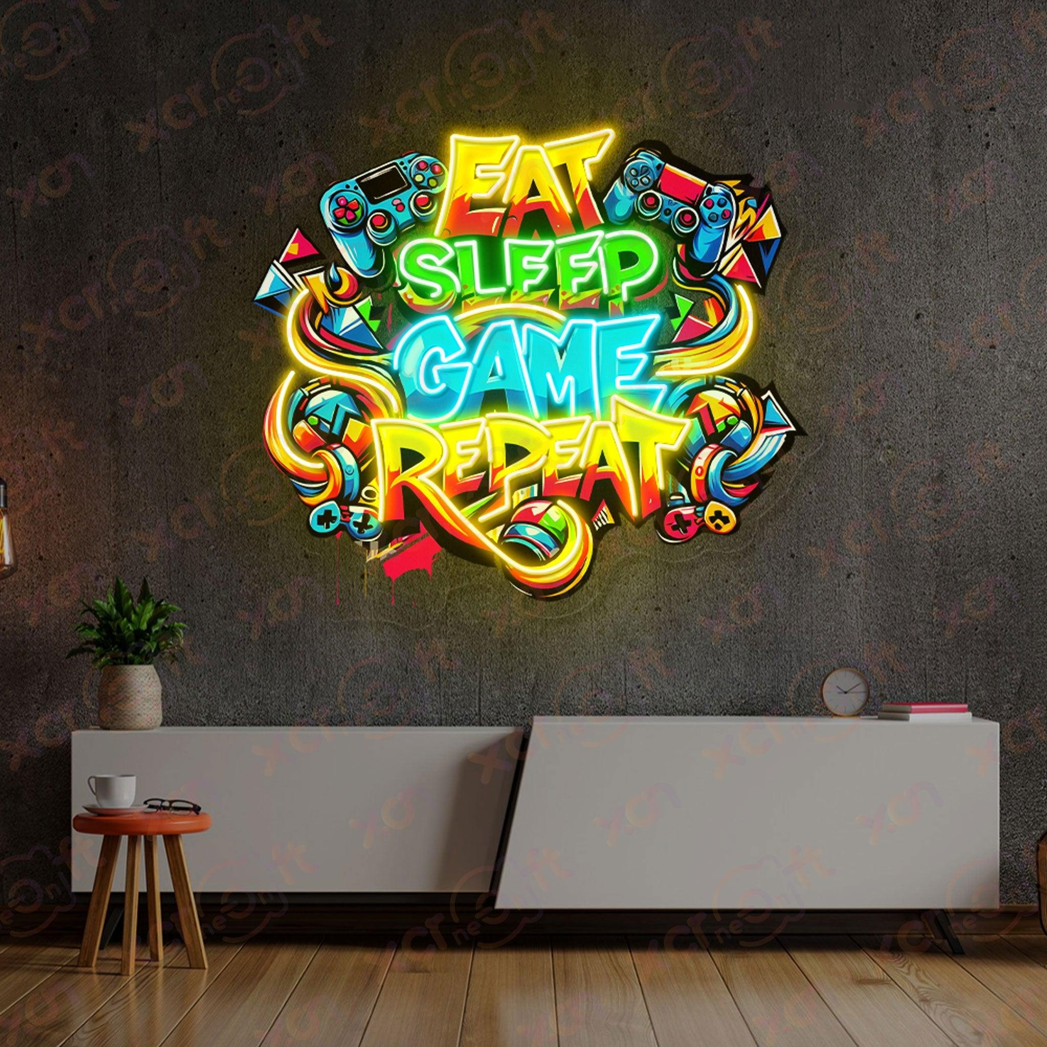 Eat Sleep Game Repeat Printed LED Neon Sign Wall Art - XCraft Neon