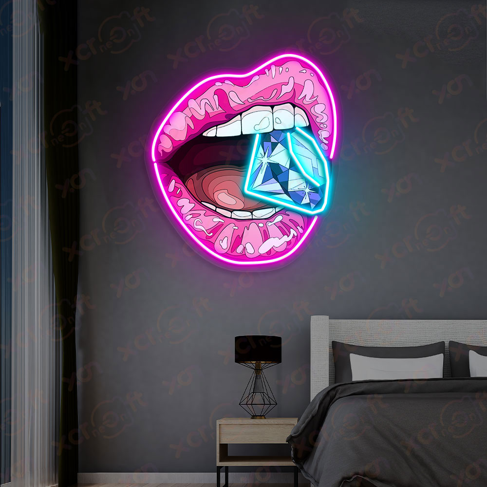 Diamond Lip Neon Wall Art Preppy Style