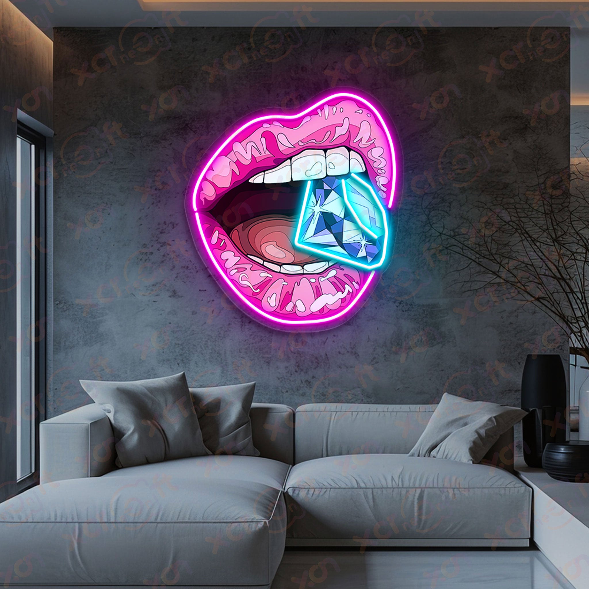 Diamond Lip Neon Wall Art Preppy Style