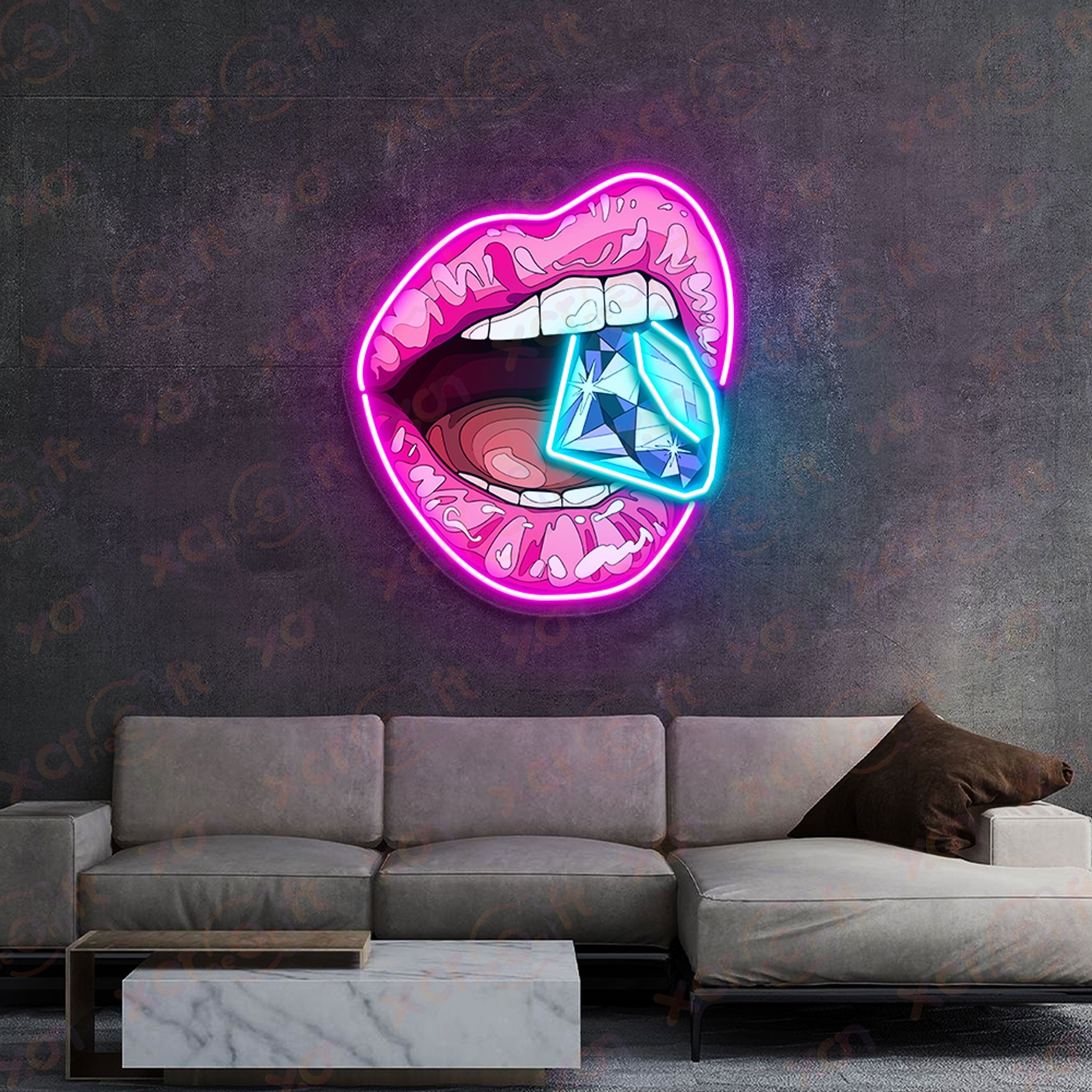 Diamond Lip Neon Wall Art Preppy Style