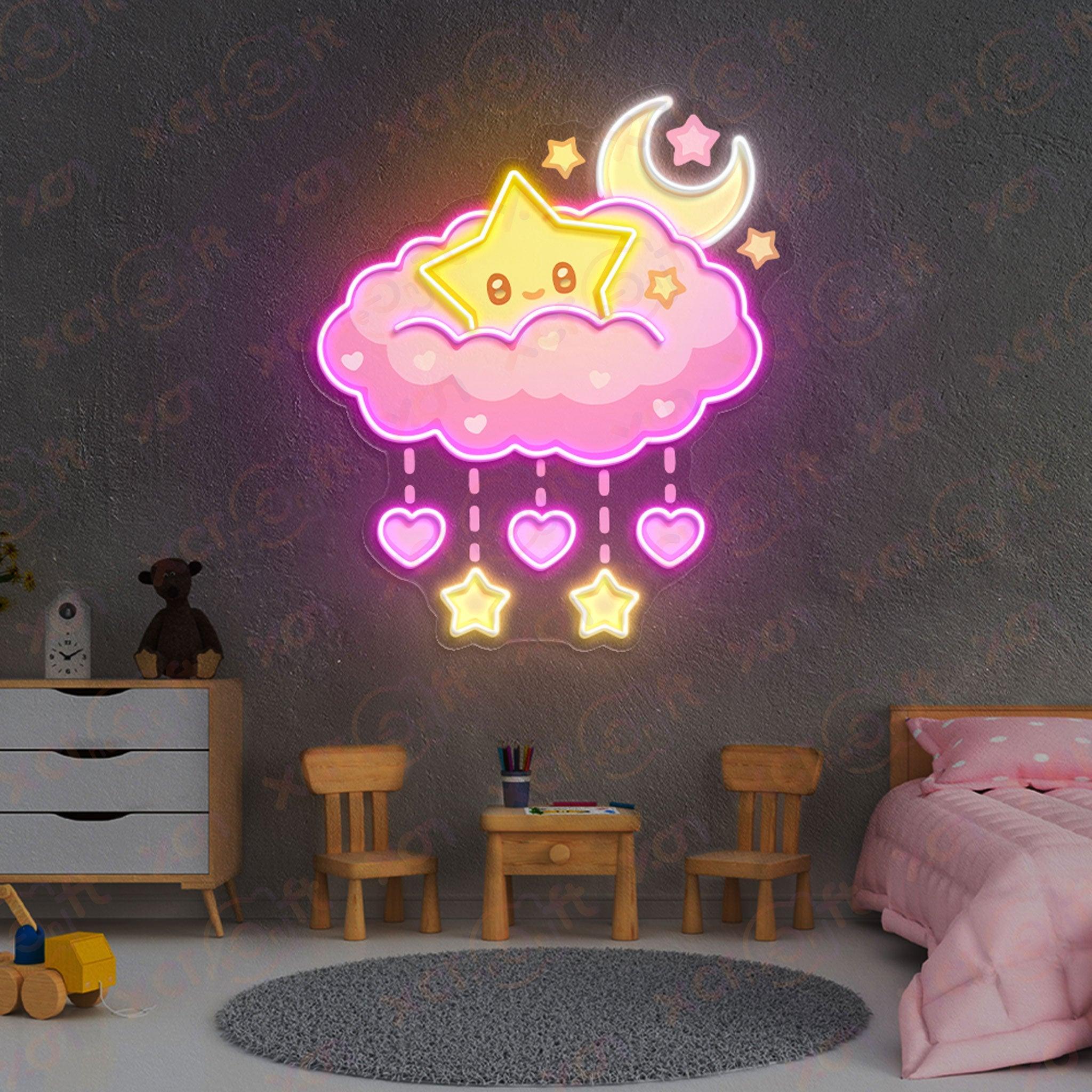 Pinky Star Cloud UV Printed Neon Sign for Kids Decor - XCraft Neon