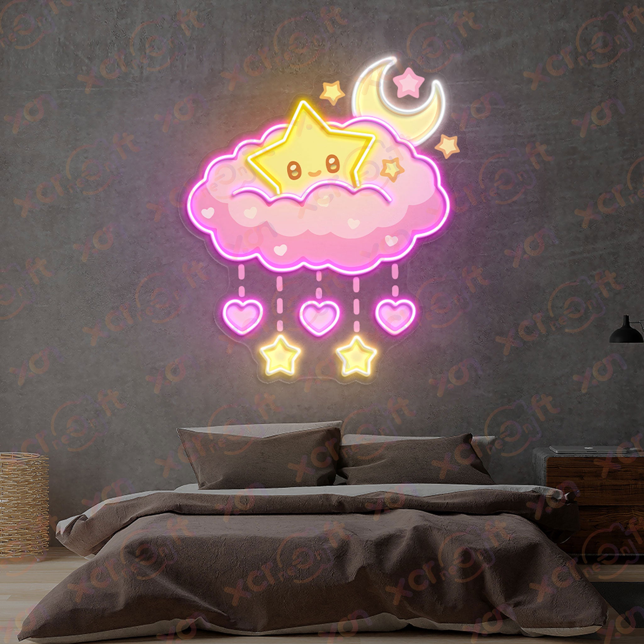 Pinky Star Cloud UV Printed Neon Sign for Kids Decor