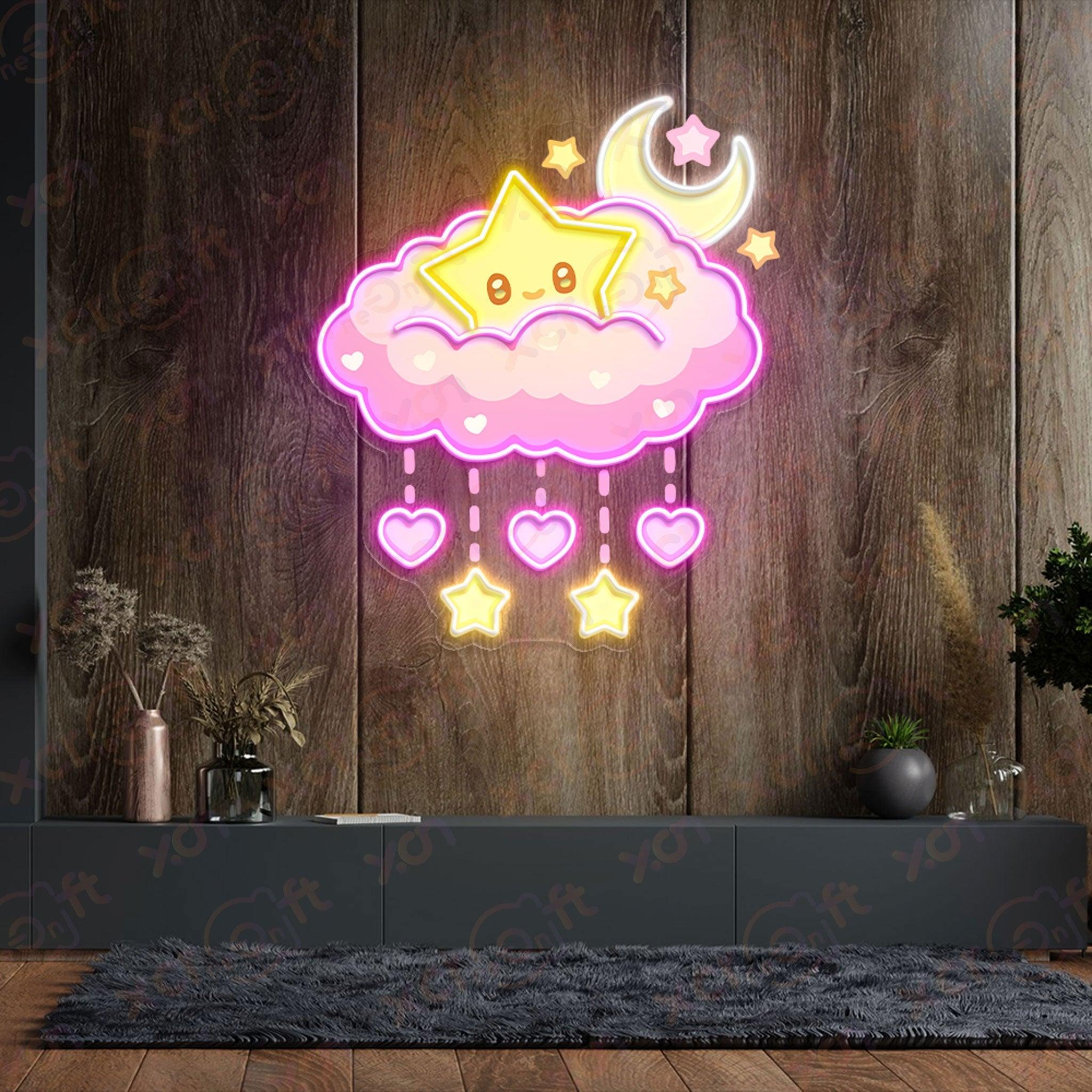 Pinky Star Cloud UV Printed Neon Sign for Kids Decor - XCraft Neon