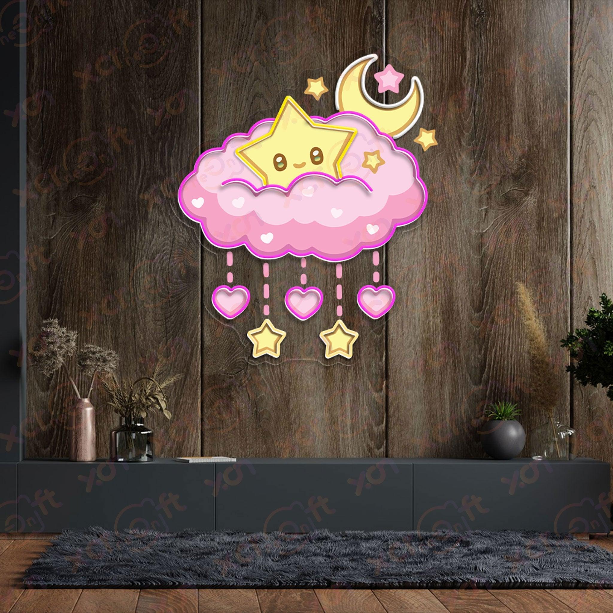 Pinky Star Cloud UV Printed Neon Sign for Kids Decor - XCraft Neon